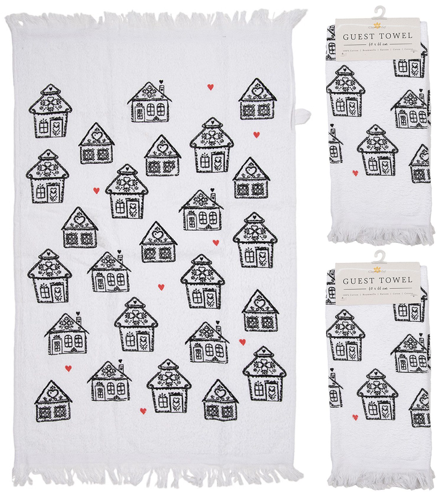 Clayre & Eef Geschirrtuch Gingerbread Bliss, (3-tlg., 3-teilig), Frottee Küchenhandtücher Gästehandtücher ca.40x66cm Baumwolle