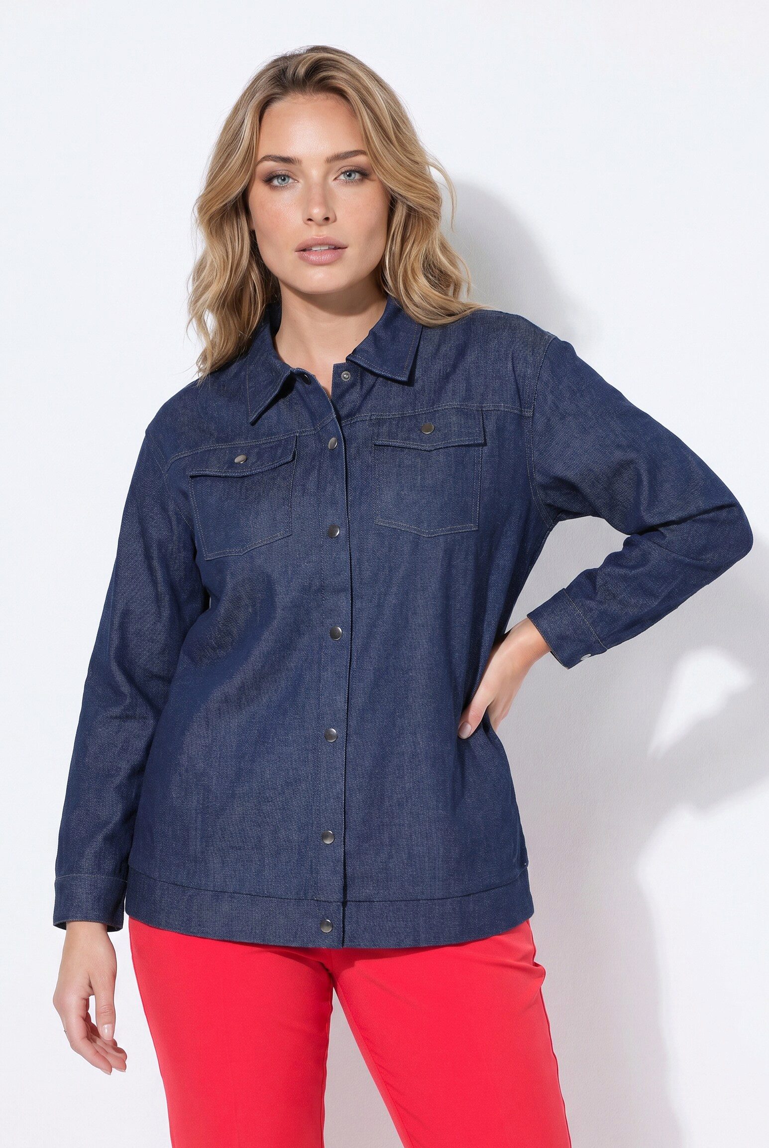 MIAMODA Jeansjacke Jeanshemd loose fit Loose Fit Hemdkragen Langarm