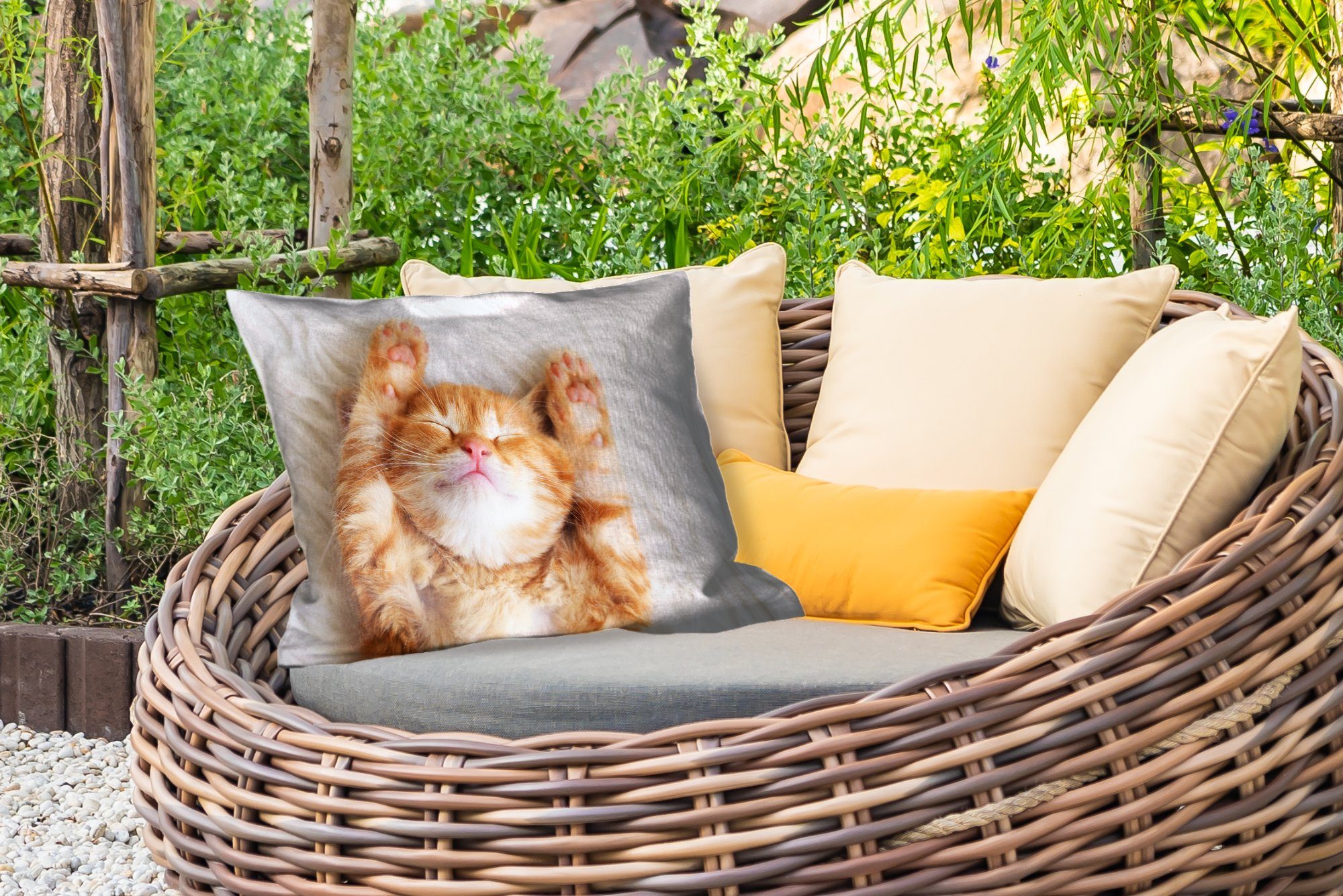 MuchoWow Dekokissen Katze - Polyester, Haustiere Outdoor-Dekorationskissen, - - Kissenhülle Rot Dekokissenbezug, Kätzchen