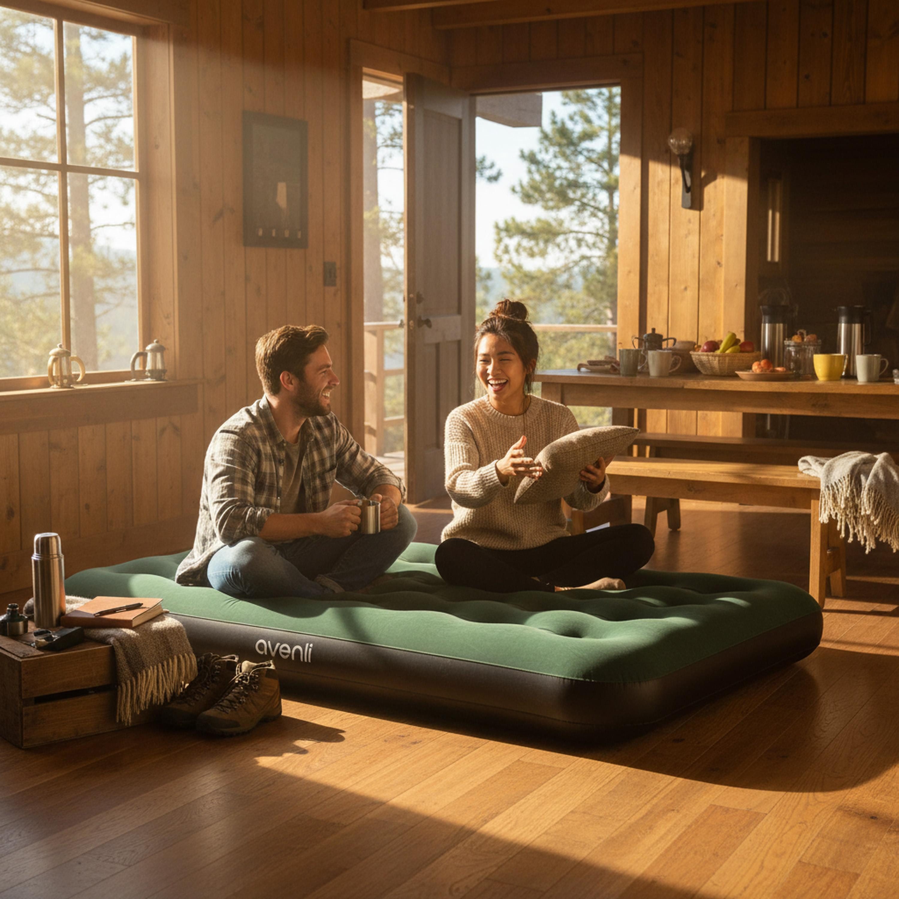Avenli Luftmatratze Luftbett Camping für 1-2 Personen grün 191x137x22cm Double-Size, (aufblasbar Ideal als Reisebett oder Isomatte, 1-St., für Indoor und Outdoor mit beflockter Oberfläche), Campingmatratze ohne Pumpe