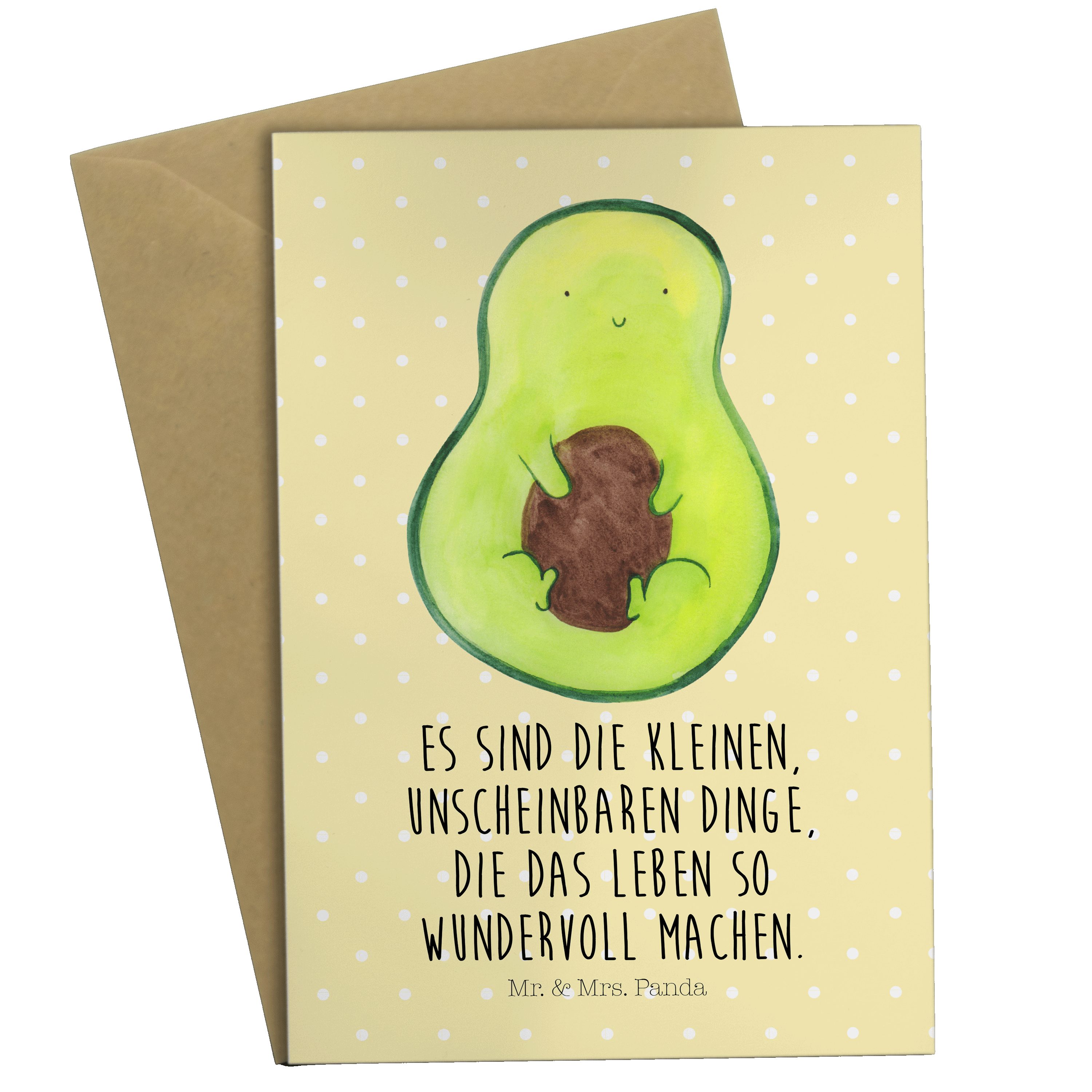 Panda Avocado Karte, Mr. - Grußkarte Gelb mit - & Geschenk, Mrs. Hochz Kern Pastell Avocadokern,