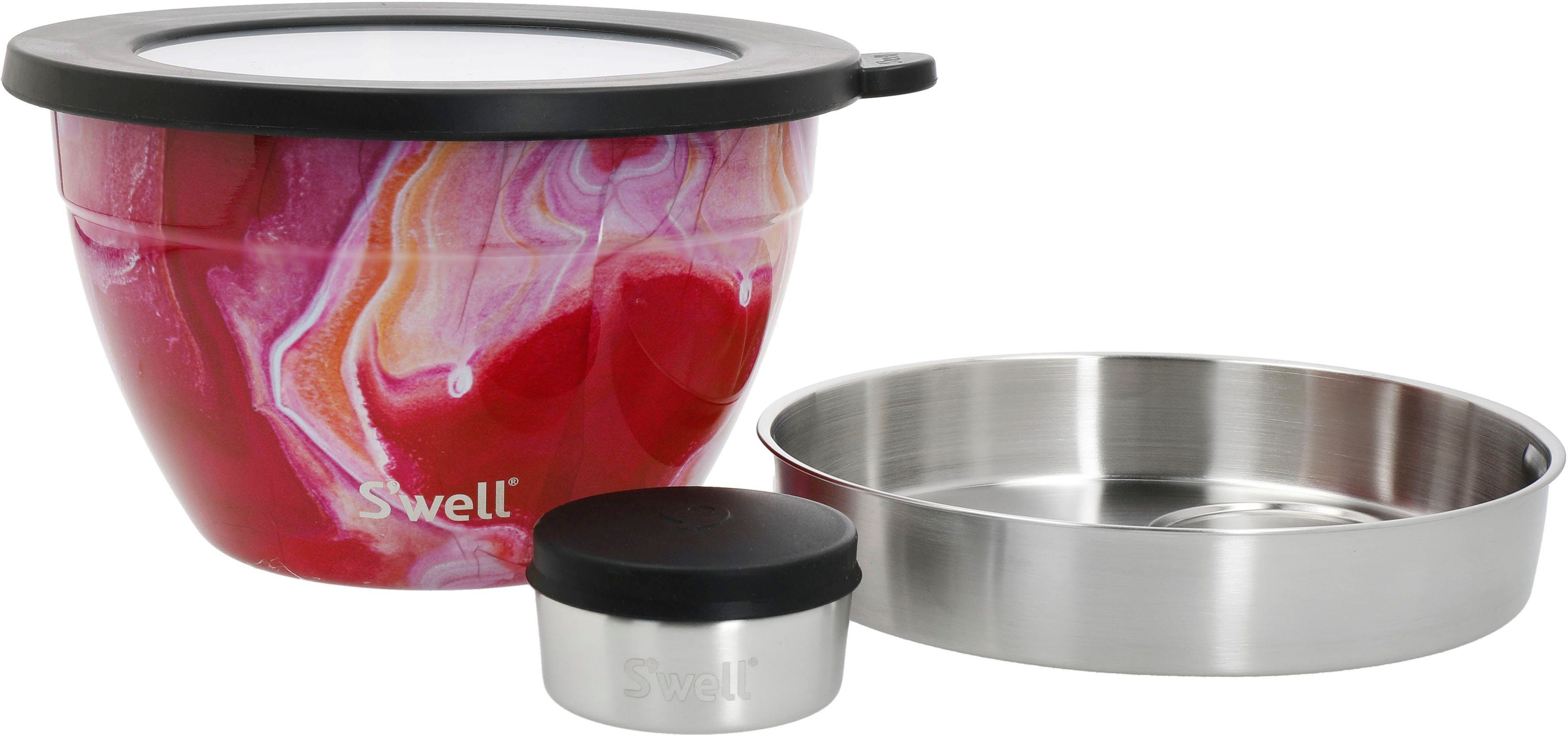 S'well Salatschüssel Calacatta Salad 1.9L, Gold S'well Kit, (3-tlg), Außenschale Bowl mit Therma-S'well®-Technologie Edelstahl, Rose Agate vakuumisolierten