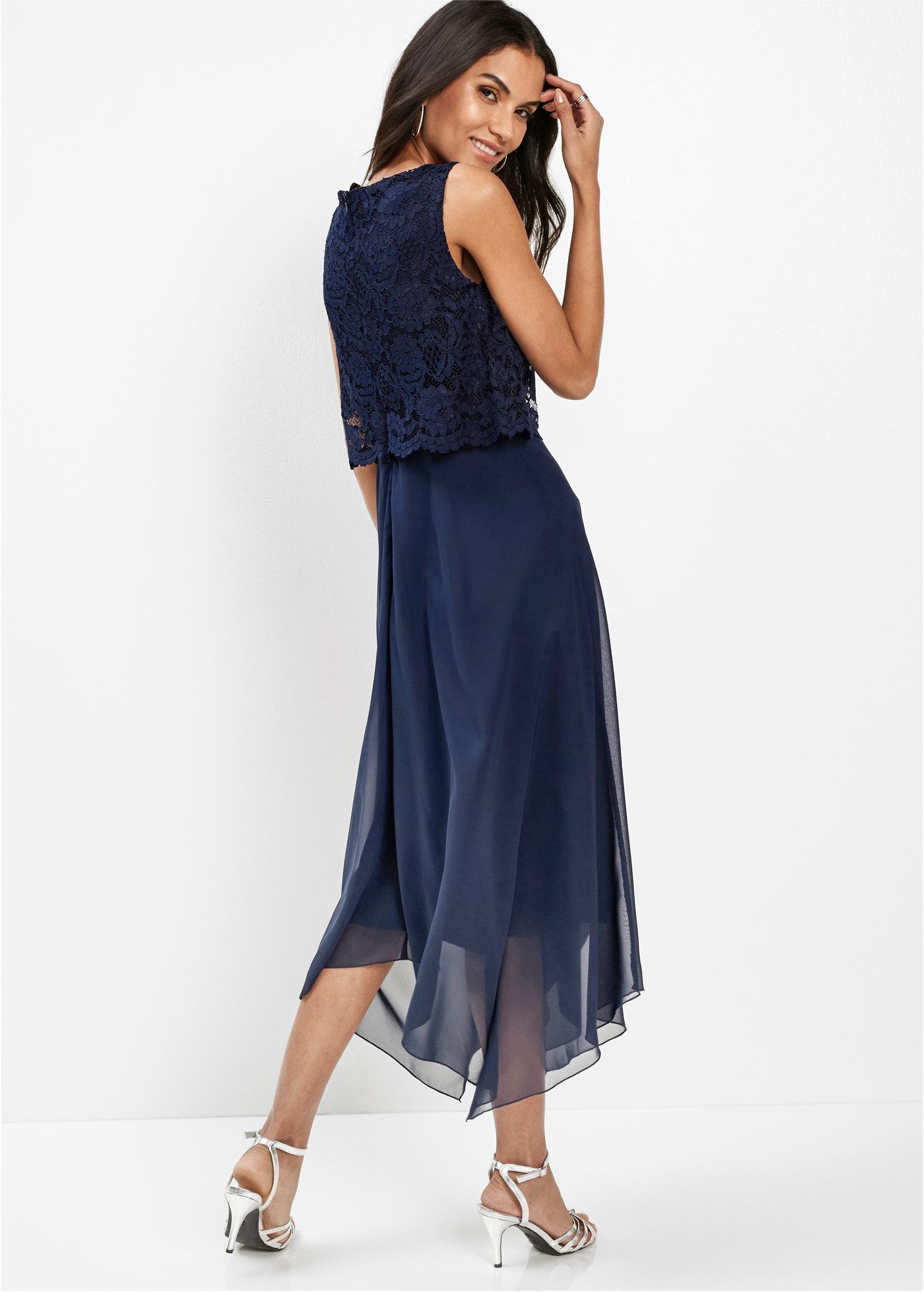 bonprix Midikleid für elegante Anlässe, aus Chiffon mit Spitze, ärmellos