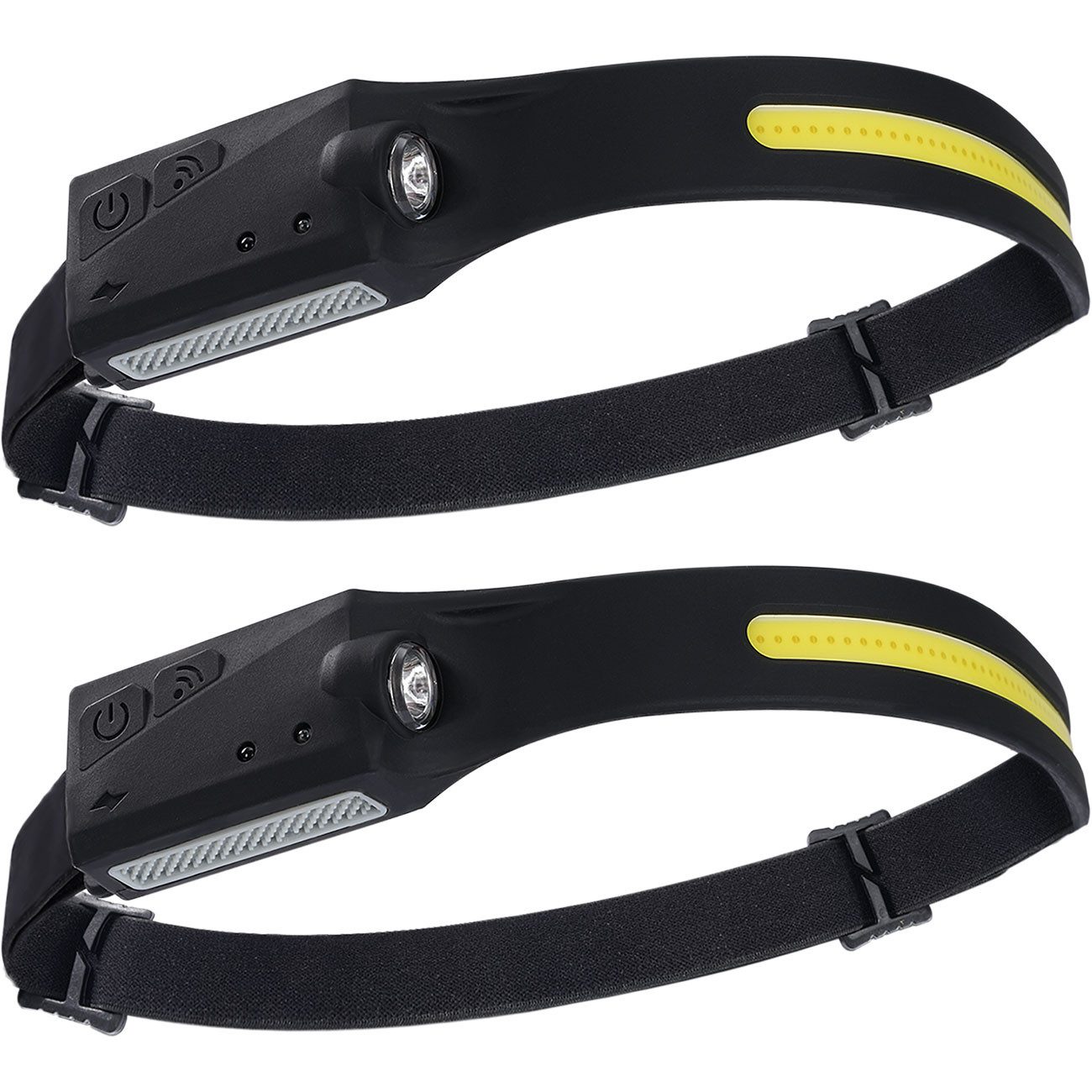 shop'n smile ideoon Stirnlampe Superhelle COB-LED Stirnlampe 230° Weitwinkel 50lm Akku Kopflampe (2-St), Stirnlampe mit Gestensteuerung & Lichtband, verstellbare Größe