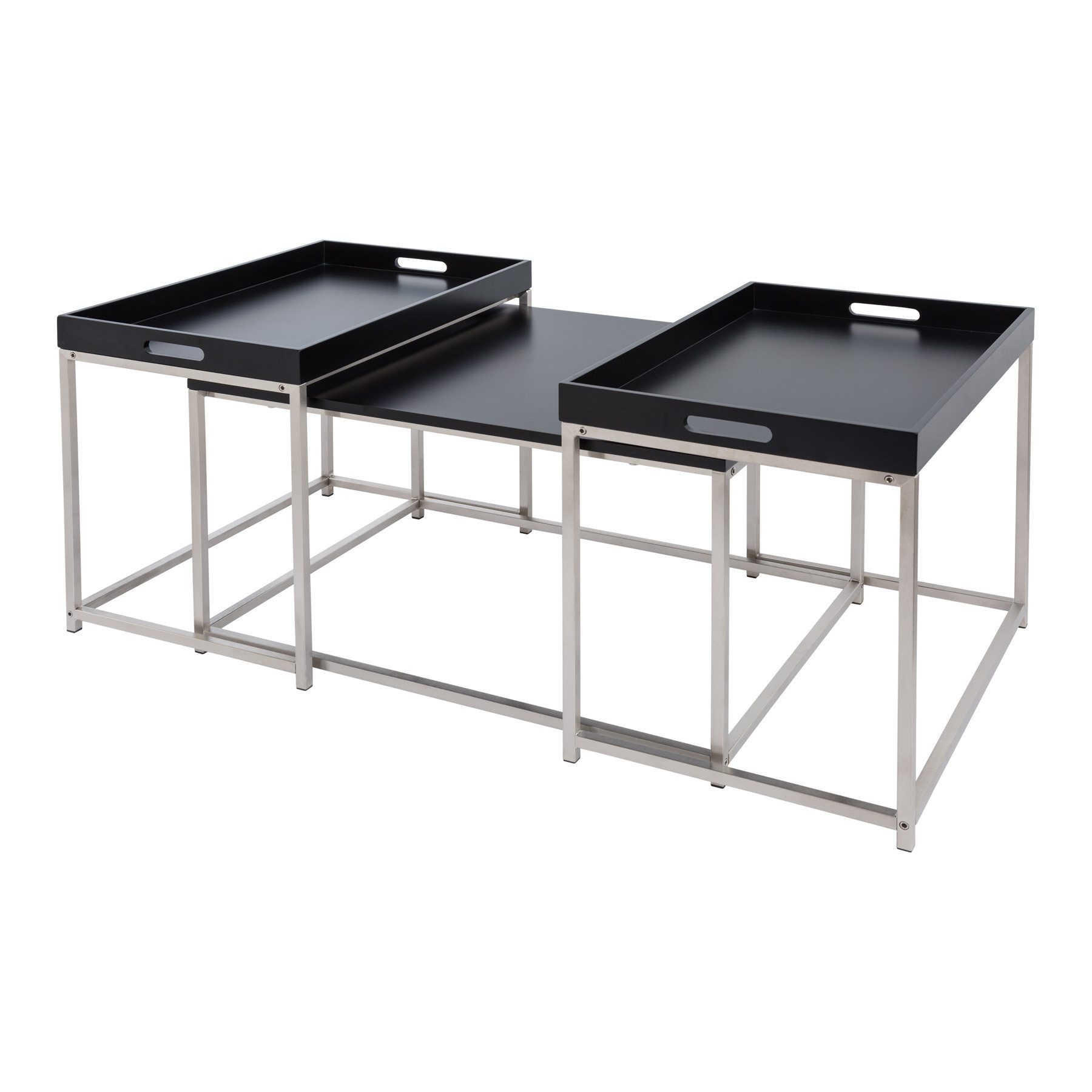 riess-ambiente Couchtisch ELEMENTS 75cm schwarz / silber (Set, 3-St), Wohnzimmer · Holzwerkstoff · Metall · abnehmbares Tablett · Modern