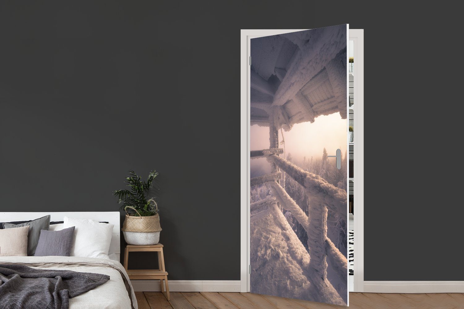 cm Tür, für Matt, Türaufkleber, schneebedeckte Berg bedruckt, Der MuchoWow im Mogielica Winter, Polen 75x205 St), in (1 Türtapete Fototapete