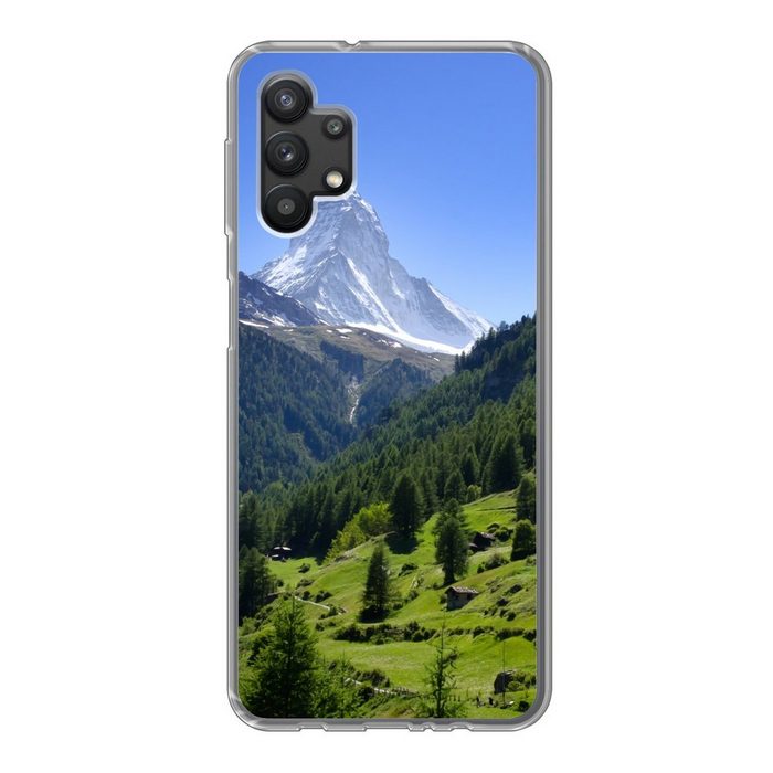 MuchoWow Handyhülle Schweizer Alpen im Matterhorn mit grünen Bäumen Handyhülle Samsung Galaxy A32 5G Smartphone-Bumper Print Handy