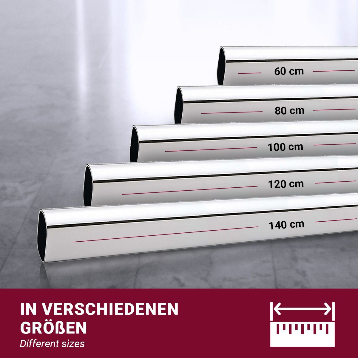 HOOZ Kleiderstange aus Chrom mit Halterung für Ordnung im Schrank verschiedene Längen (1 St., 50 cm - kürzbar), aus Metall