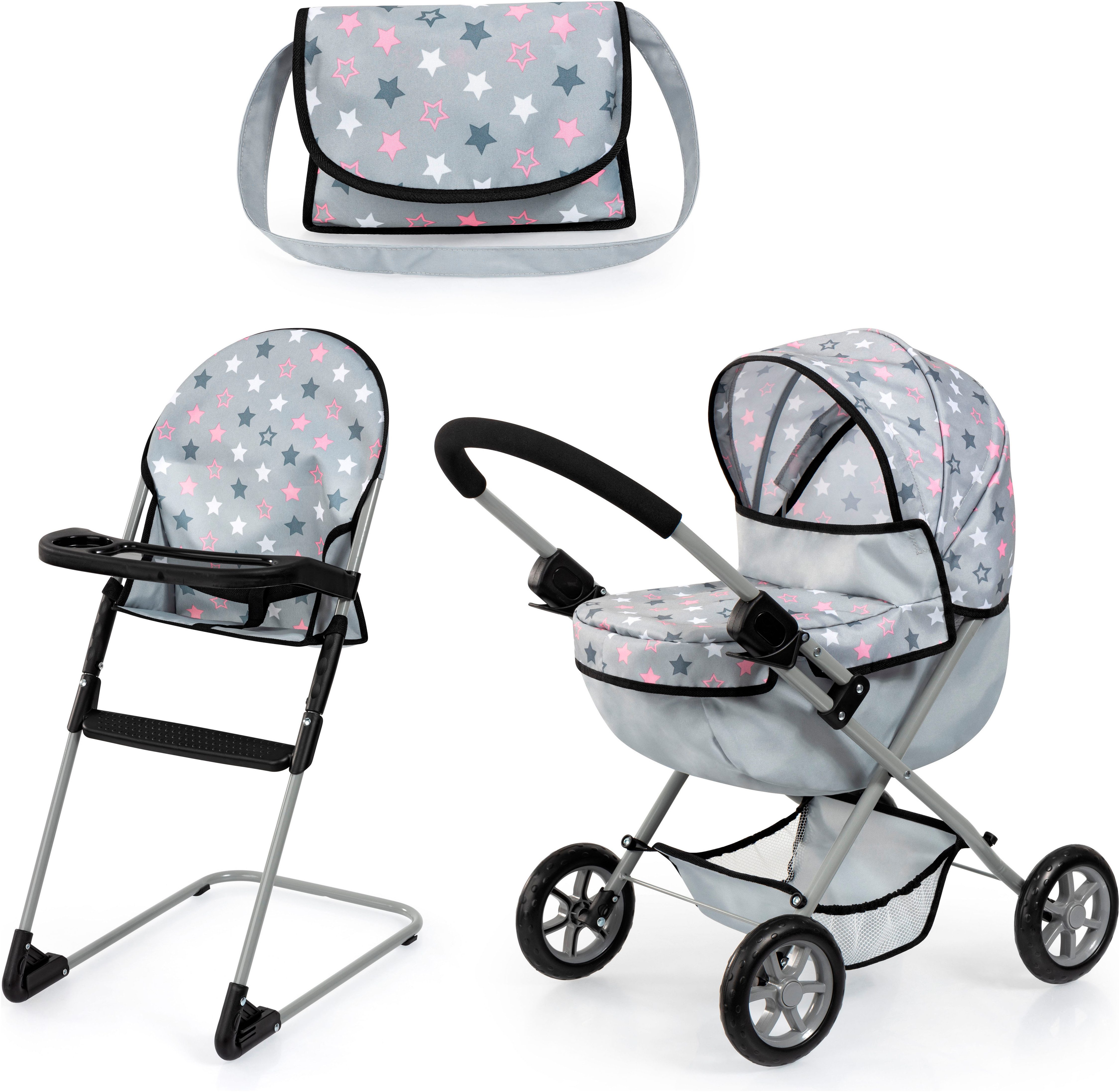 Bayer Роботы Cosy Set, grau, mit Puppenhochstuhl und Wickeltasche