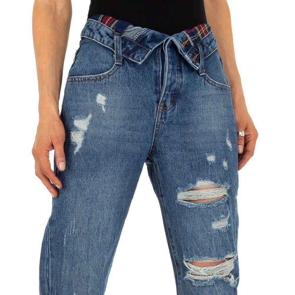 Damen Fit Destroyed-Look Relaxed Blau Ital-Design Relax-fit-Jeans Jeans in Freizeit