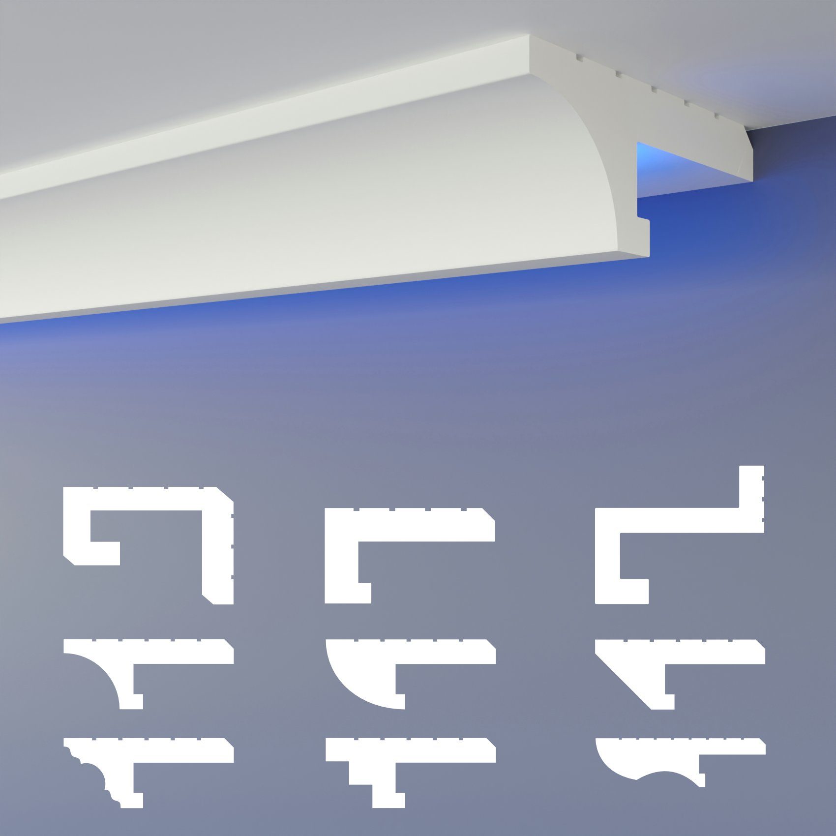HEXIMO Eckprofil (LED-Schattenfugenprofil Stuckleisten, indirekte Beleuchtung XPS Styropor-Trockenbau-Deckenschattenfugenprofil Trockenbau-Schattenfuge (30,6 Meter HLED 14)