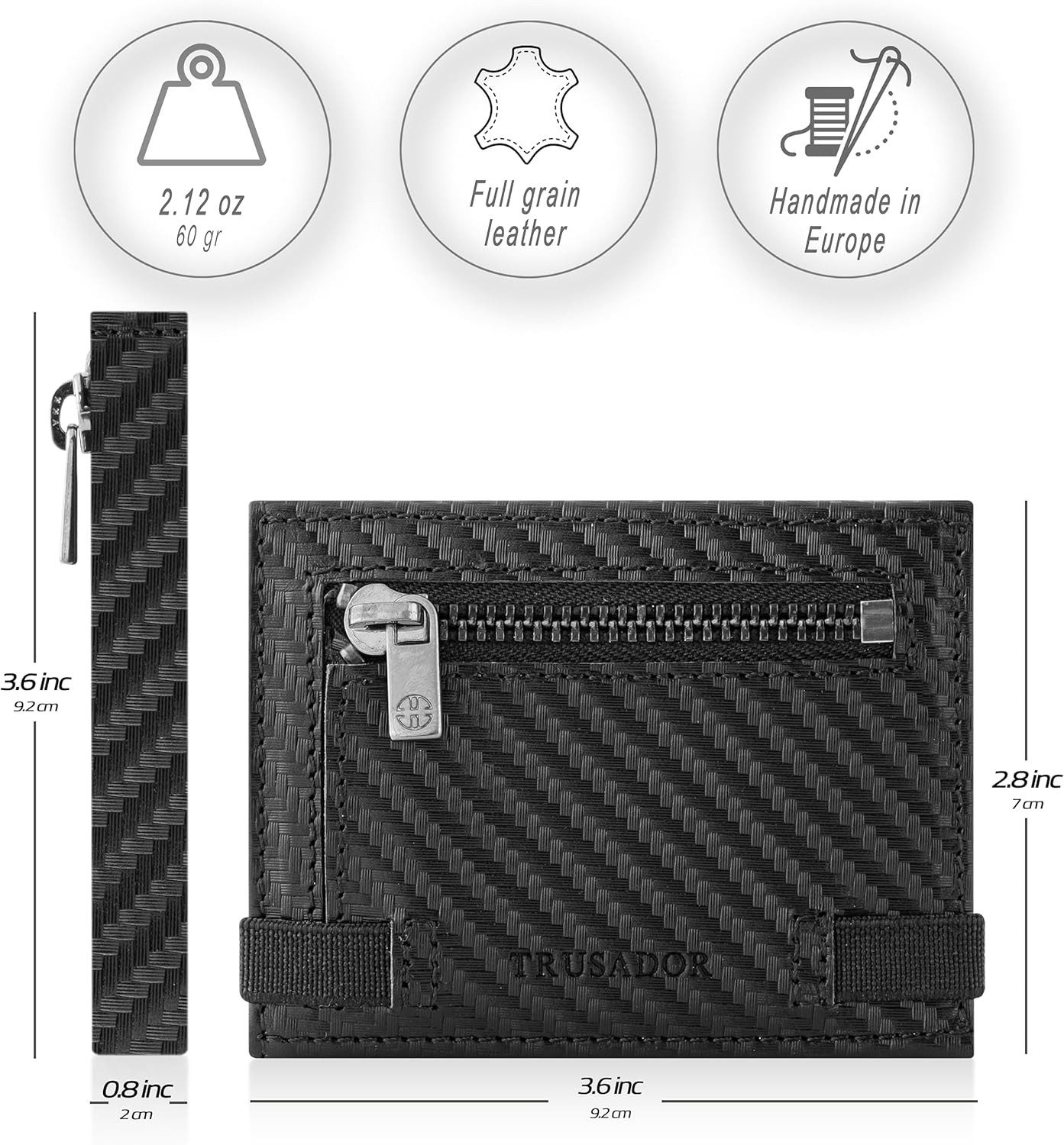 Trusador Geldbörse 'Marseille' - Edles Leder Wallet mit kleinem Spiegel (Hand-Made / Handgefertigt, Made in EUROPE), Vollnarbenleder, Portemonnaie, Kartenetui, Slim Wallet
