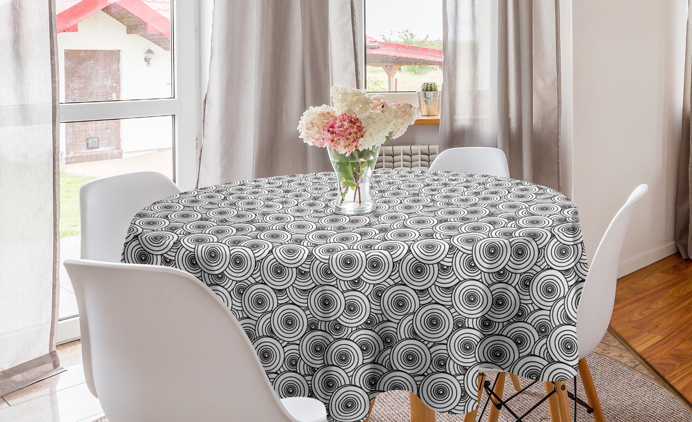 Abakuhaus Tischdecke Kreis Tischdecke Abdeckung für Esszimmer Küche Dekoration, Abstrakt Minimalist Abgerundete Ovals | Tischdecken