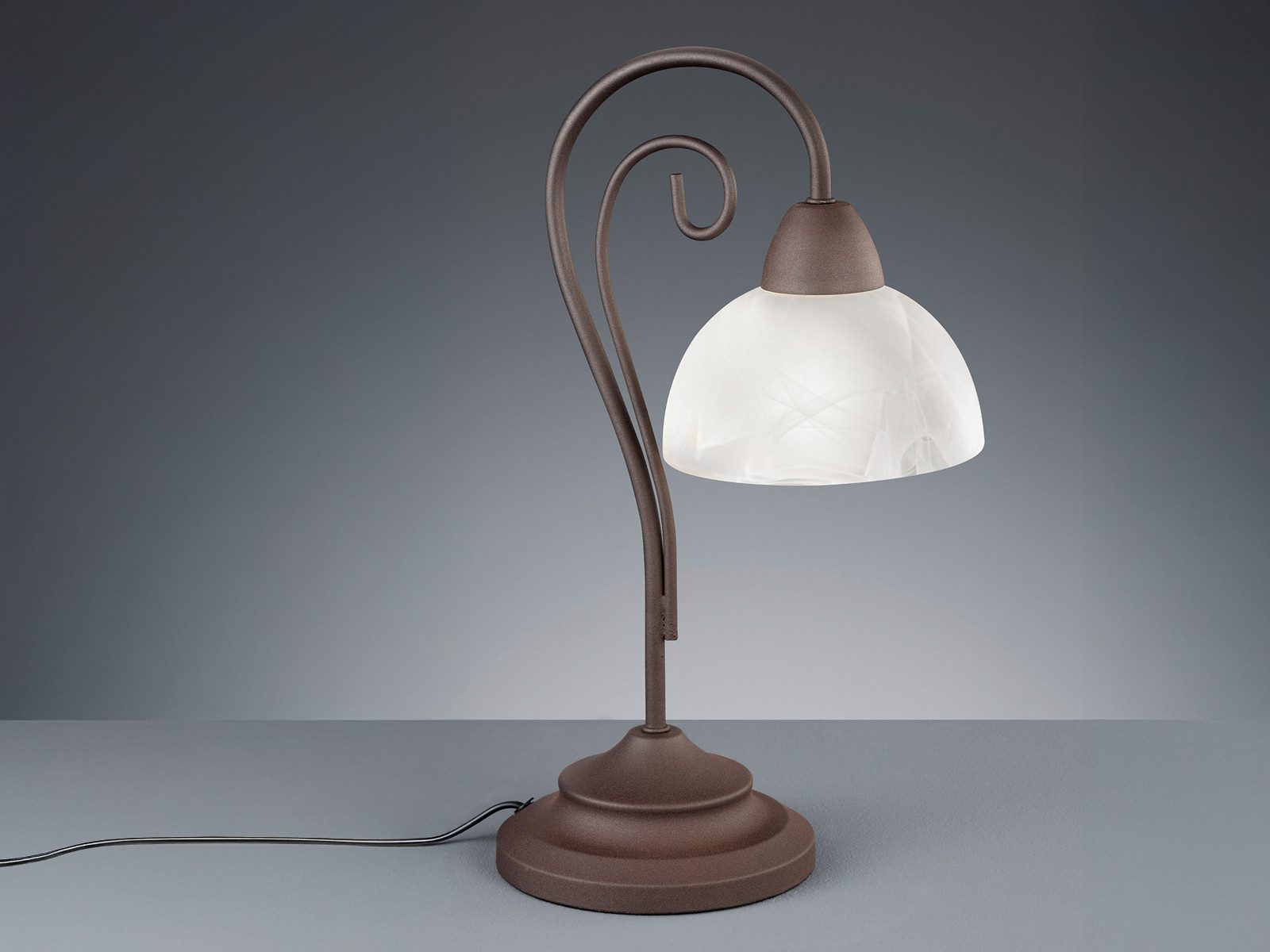 Reality Leuchten LED Nachttischlampe mit Glasschirm inkl. E14 LED, Höhe 40cm, dimmbar, LED wechselbar, Warmweiß, große Landhaus-Stil Tischlampe, Wohnzimmer Tisc – Bild 4 von 5