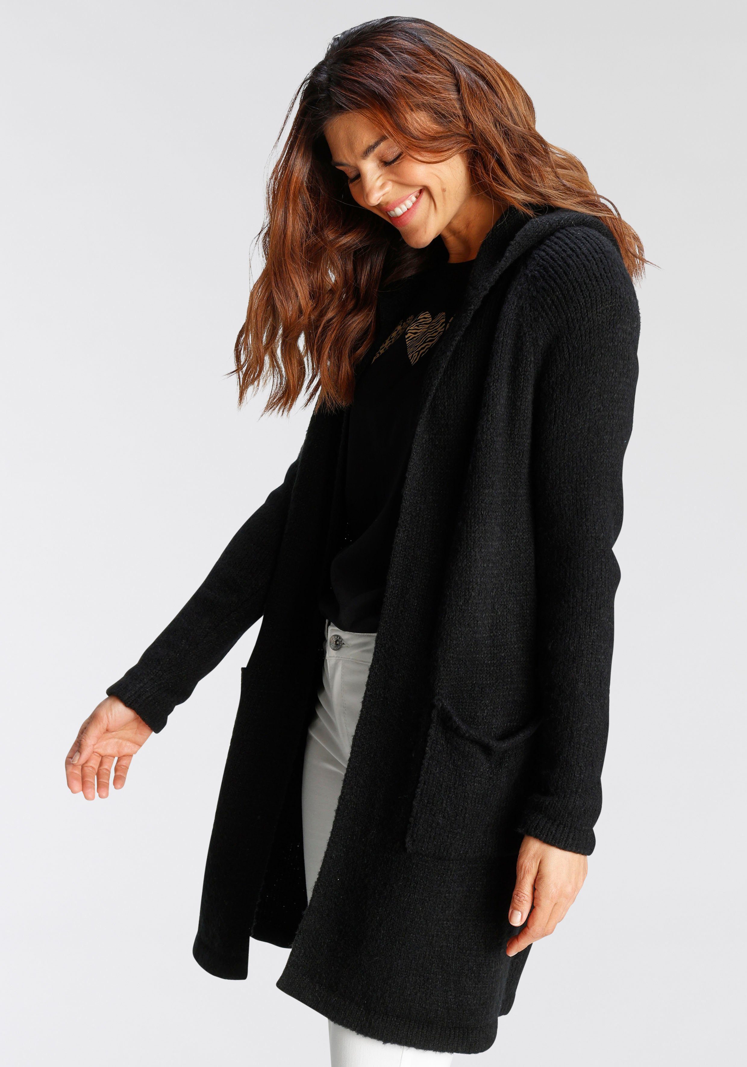 Oversize Longform in schwarz Boysen's modischer Kapuze mit Strickjacke