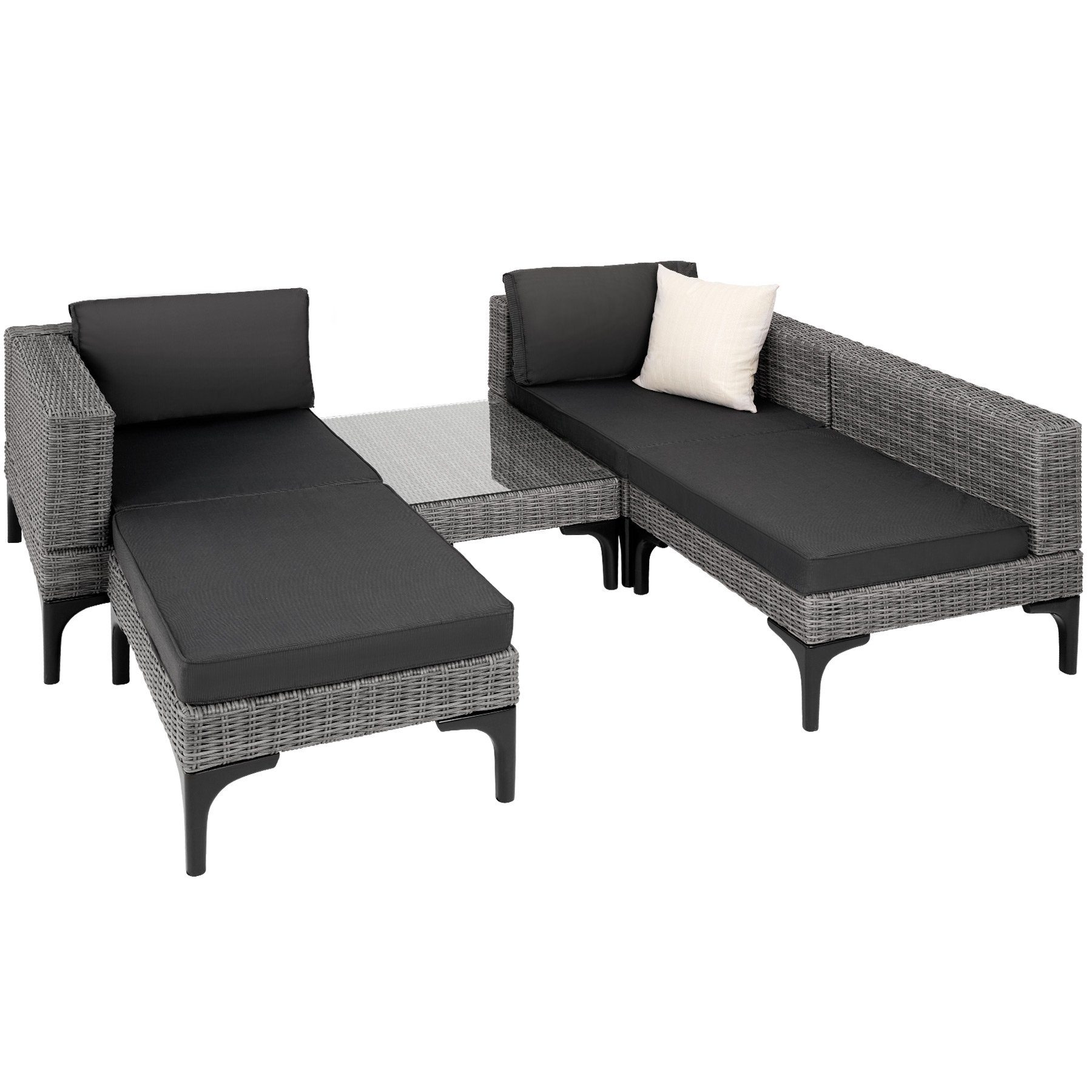 tectake Loungeset Rattan Sitzgruppe mit Aluminiumgestell, hochwertiges Geflecht, (Gartenlounge-set Konstanza, 5-tlg., geeignet für Outdoor in Grau), wetterfest und UV-beständig, Dicke der Sitzpolster 8 cm