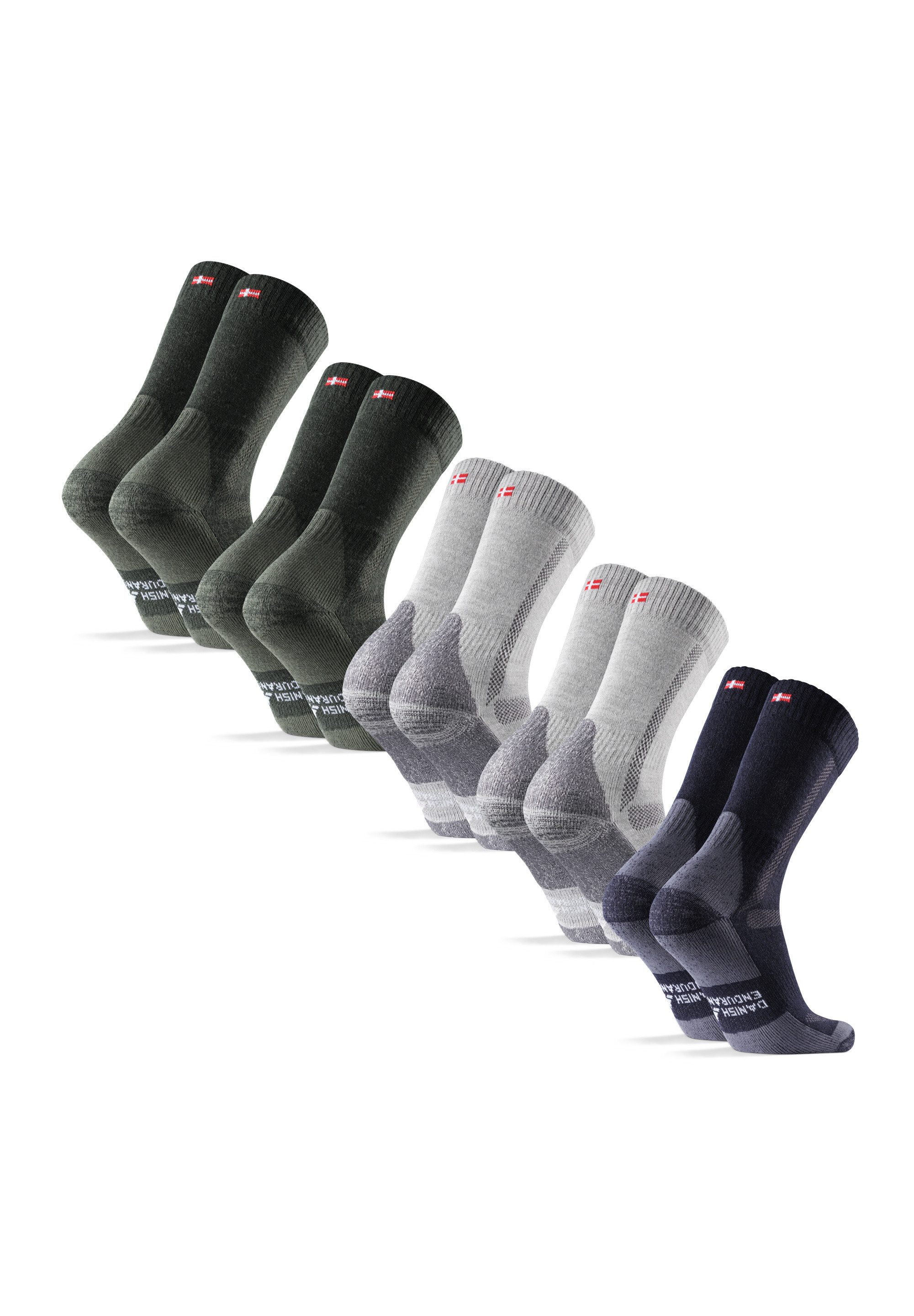 DANISH ENDURANCE Sportsocken Classic Crew 5 Paar Anti-Blasen Wandersocken für Damen & Herren, thermoregulierend