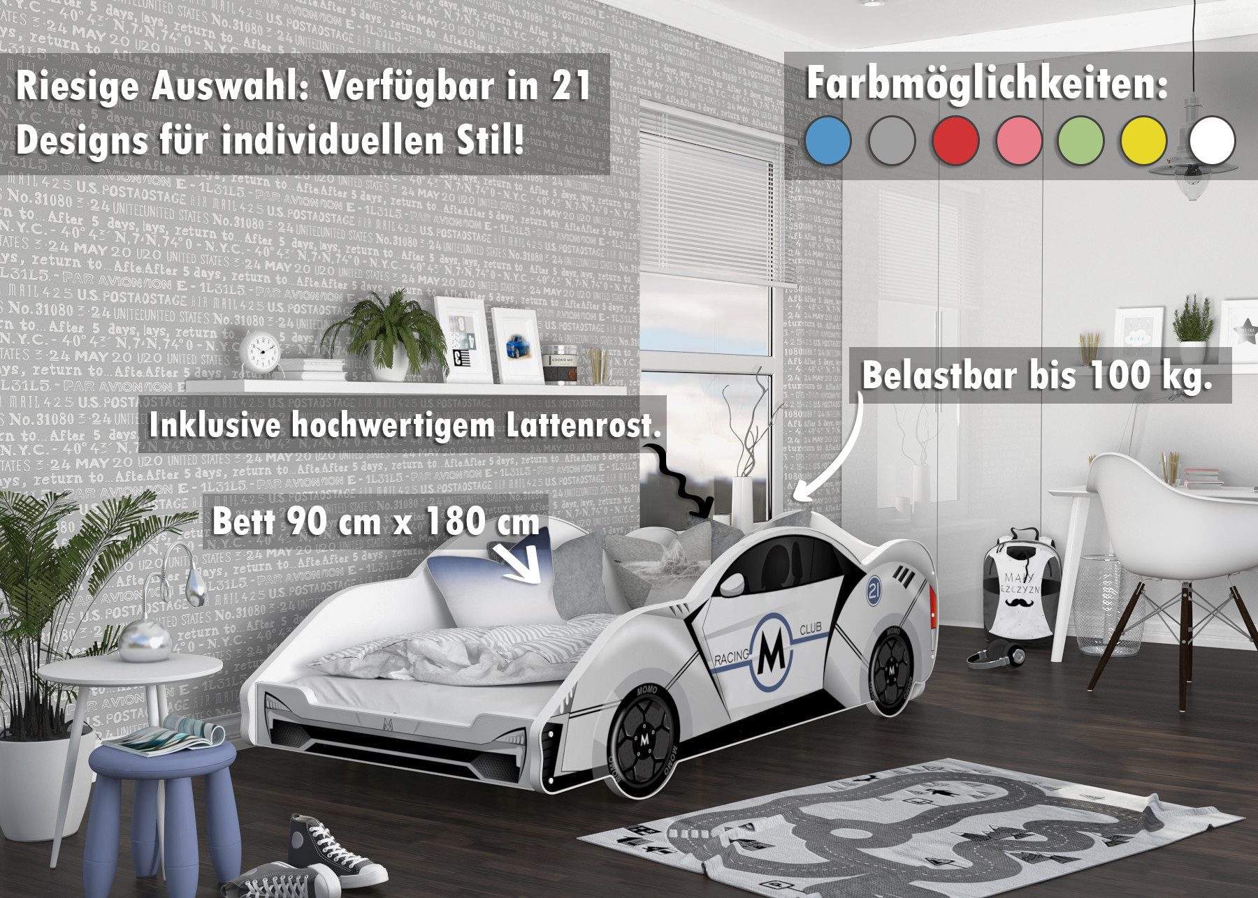 AJKmeble Autobett Kinderbett Jugendbett 90x180cm Gamerbett günstig online kaufen