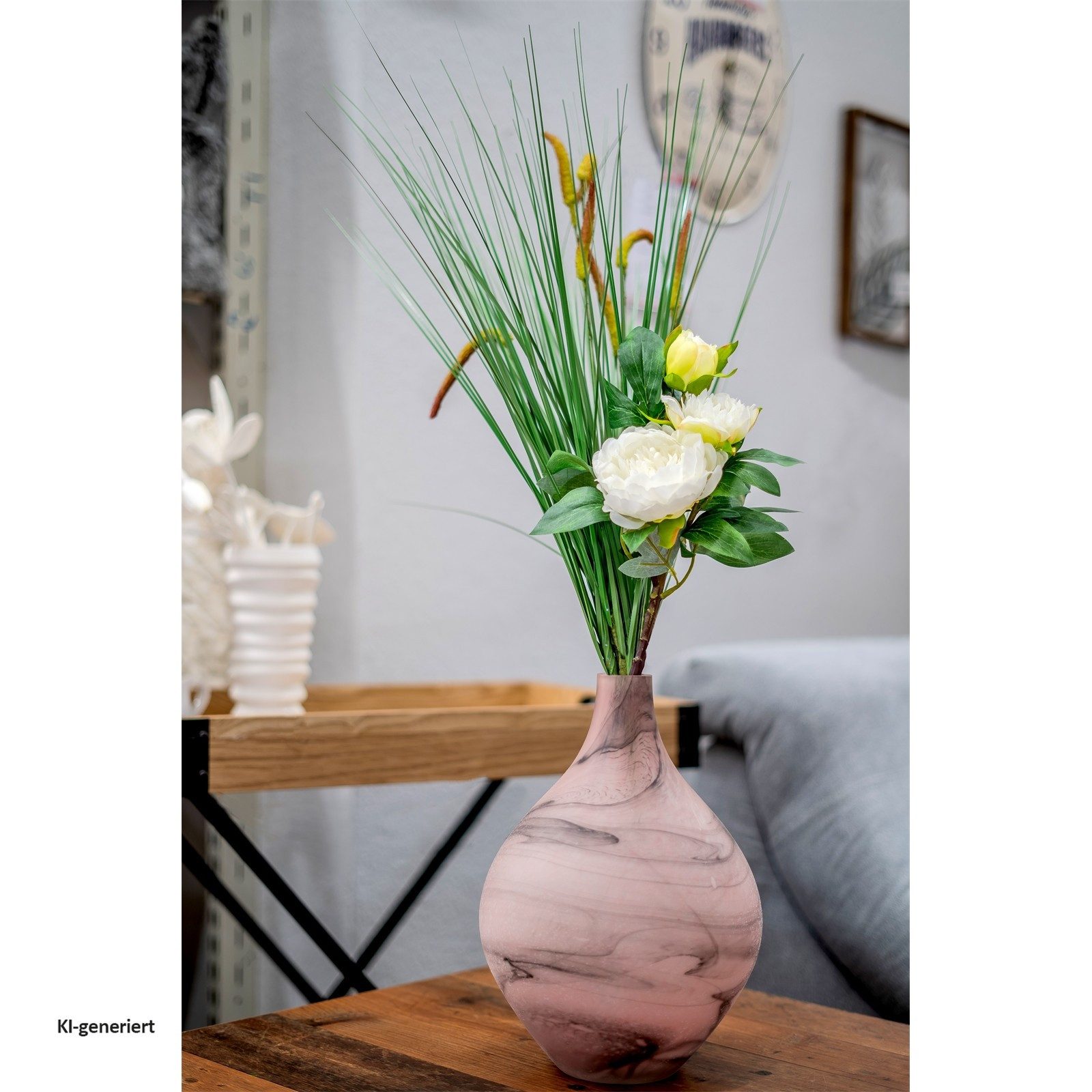 Kunstblume Kunstpflanze Gräser 74 cm Flora, HTI-Living, Höhe 74 cm, Kunstblume Dekoration – Bild 3 von 3