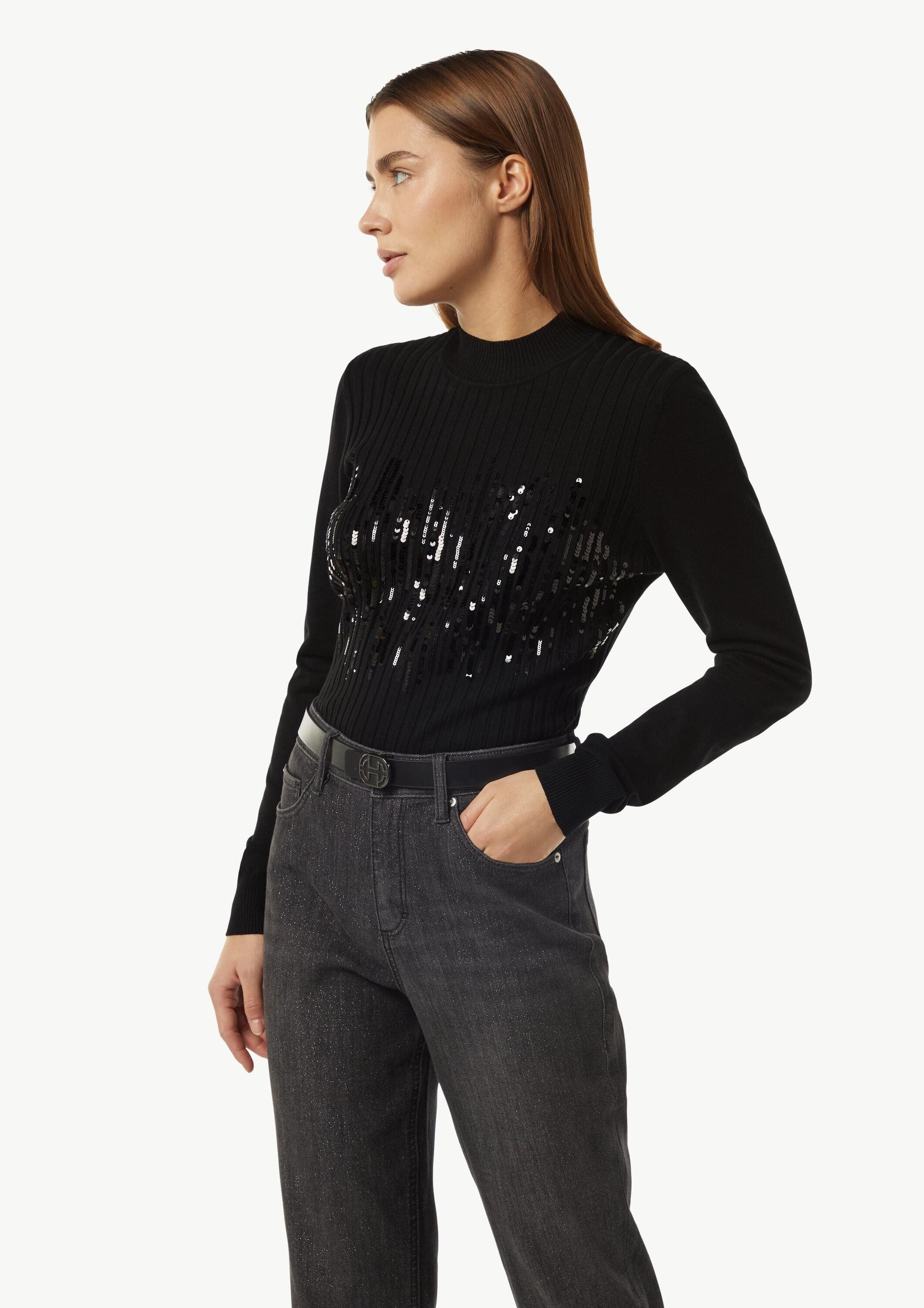 comma Longpullover Strickpullover Slim-Fit-Strickpullover mit Pailletten günstig online kaufen