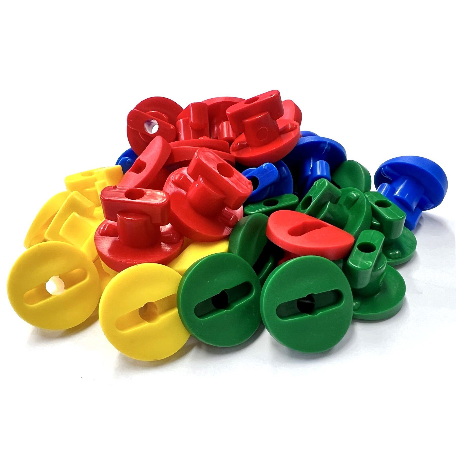 move and stic Konstruktions-Spielset Zubehör Set 50x Plattenknopf + 80x Rohrverschluss blau,grün, gelb, rot, (40 St., Erweiterung, Verschraubung der Kupplung), zur Befestigung von Rohren und Platten