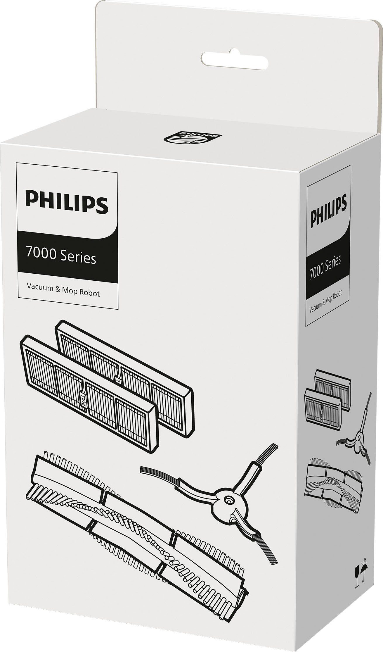 Philips Bodenwischer-Set XV1473/00 (Packung, 4-St), Saugroboter 2x 1x Filter, mit XU7100/01 XU7000/01, Seitenbürsten für