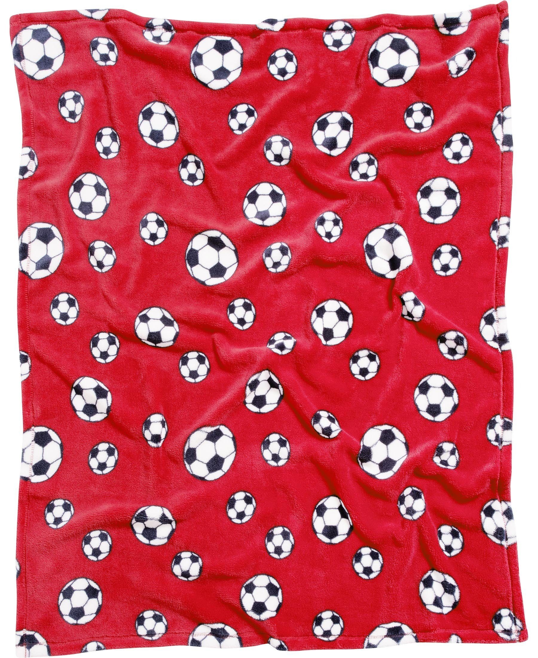 Fleece-Decke Babydecke rot Fußball, Playshoes