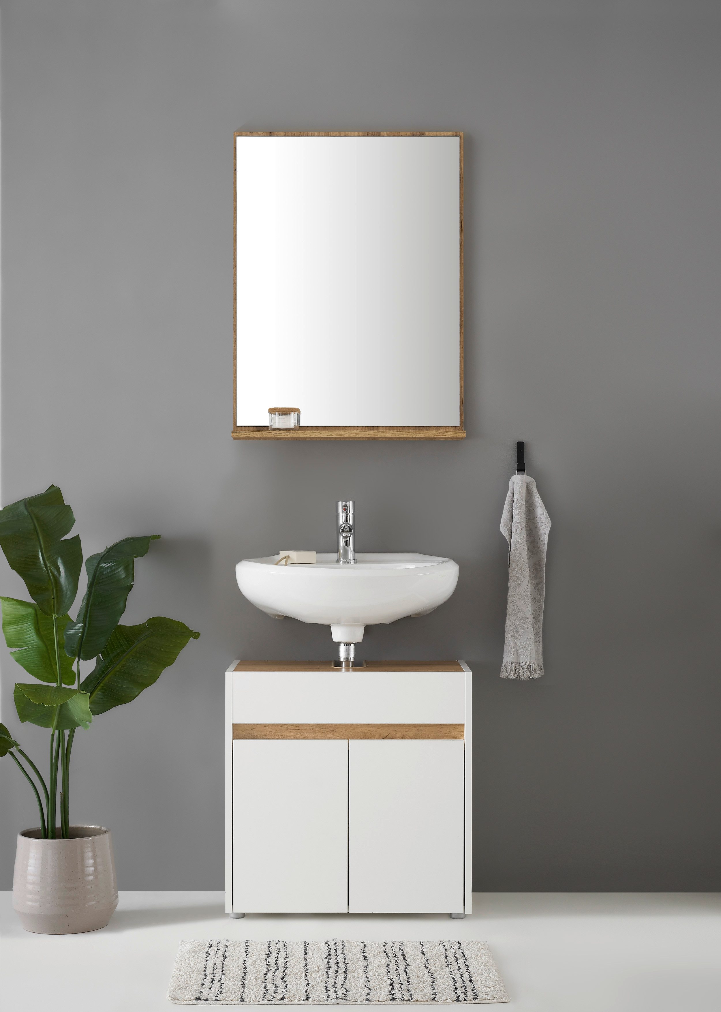 INOSIGN Badmöbel-Set CITY/ GIRON, Bad im zeitlosen Design, 2-teiliges Badezimmer, (Set, 2-St), Unterschrank und Spiegel, in zwei Farben verfügbar, viel Stauraum