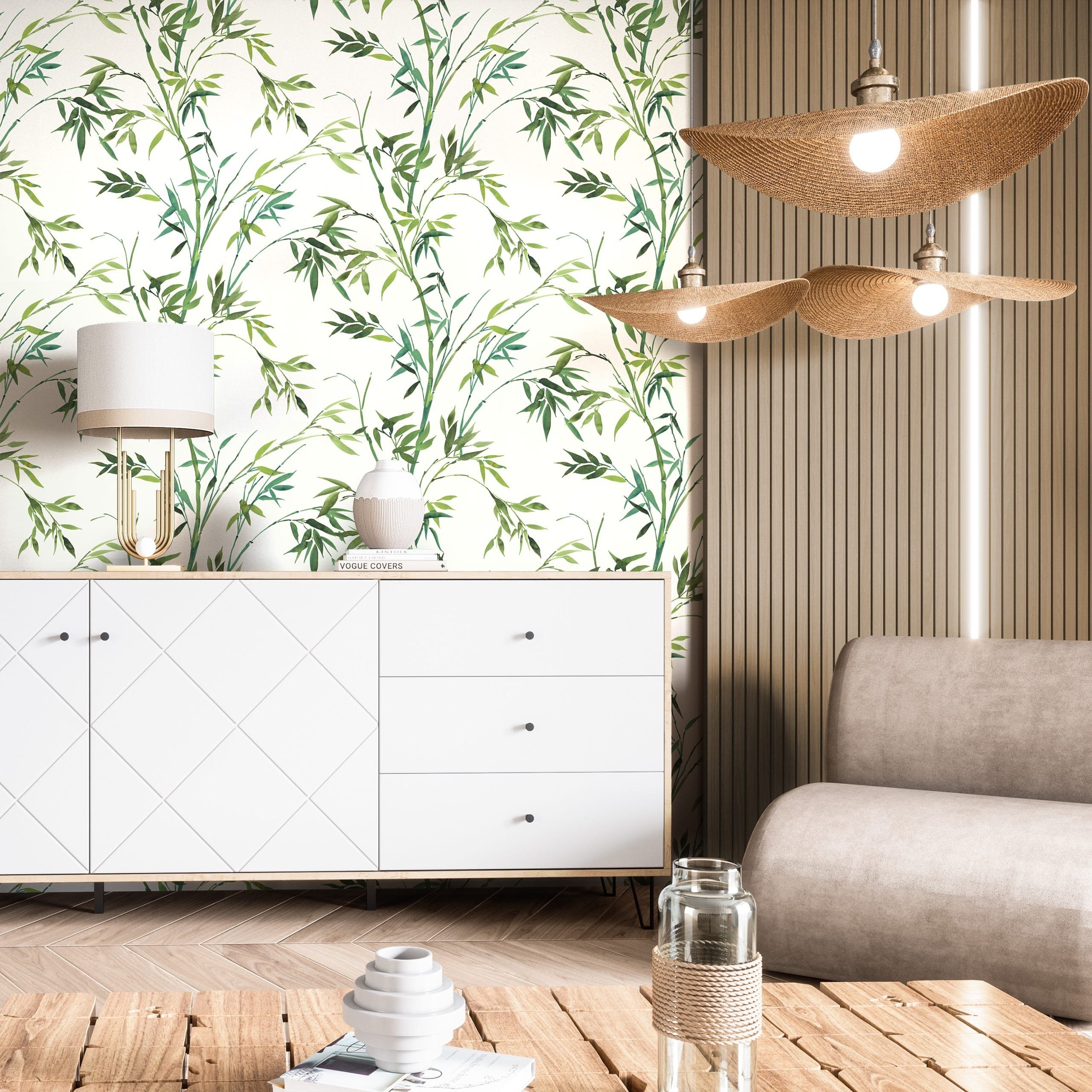 Newroom Vliestapete Becca Green Tapete Mustertapete Dschungel,Bambus,Blätter, Grün Tapete Modern Dschungel - Mustertapete Dschungeltapete Weiß Tropisch Floral B – Bild 5 von 5