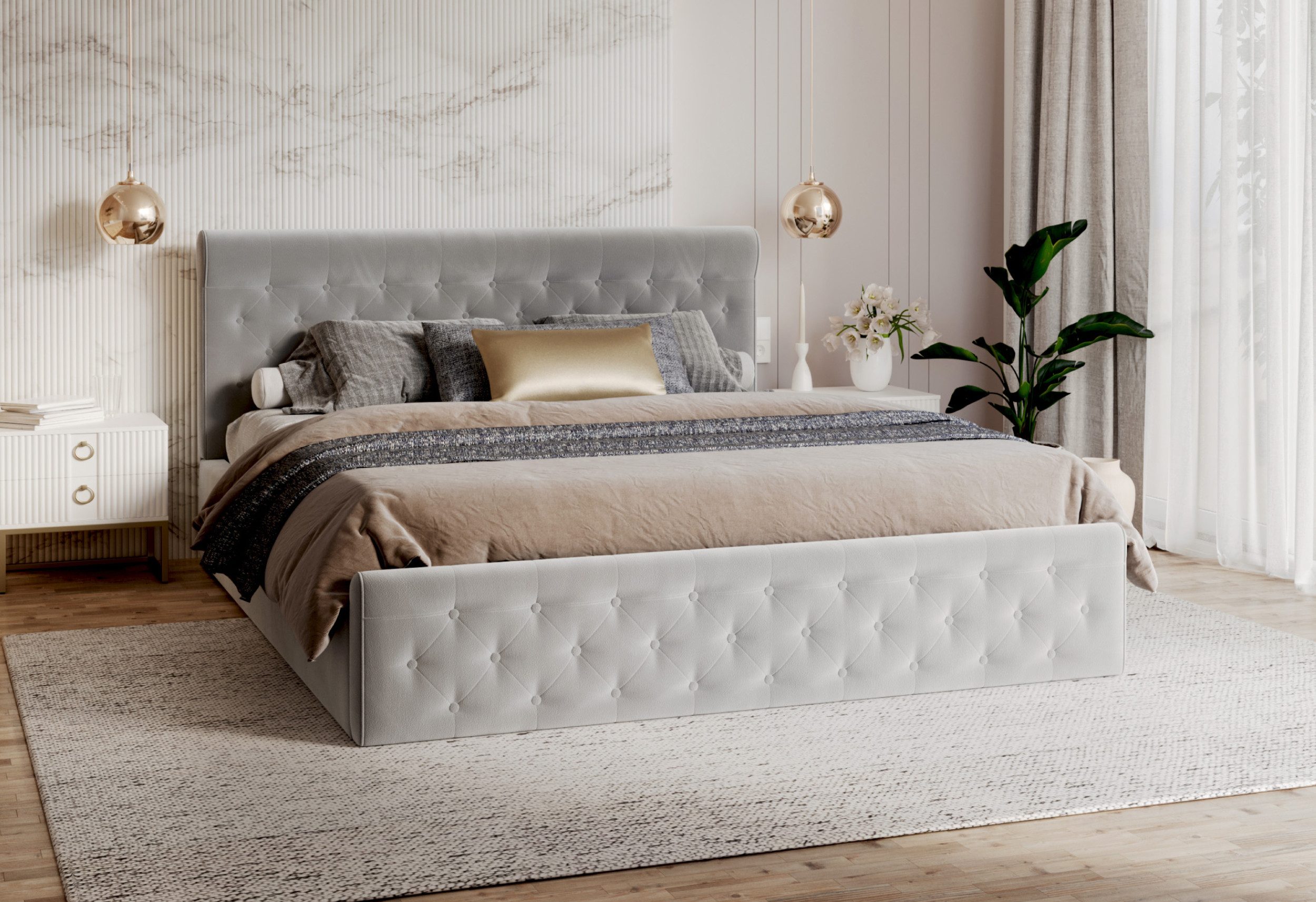 FDM Polsterbett PARADISE Bettgestell 90x200, 120x200, 140x200, 160x200, 180x200cm (verfügbar 90x200 120x200 140x200 160x200 180x200cm, Bettrahmen, Bett, mit großen gepolsterten Kopfteil, mit Bettkasten zum aufklappen), Hebbarer Metallrahmen, Bettkasten, ohne Matratze