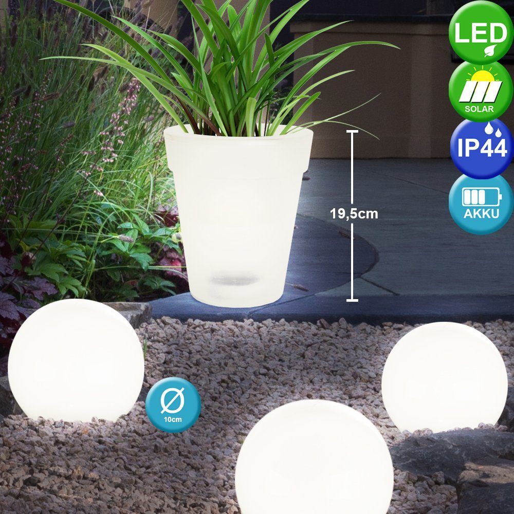 4er Set LED Solar Deko Lampen Blumen Topf Garten Außen Leuchte Steck Kugeln weiß 