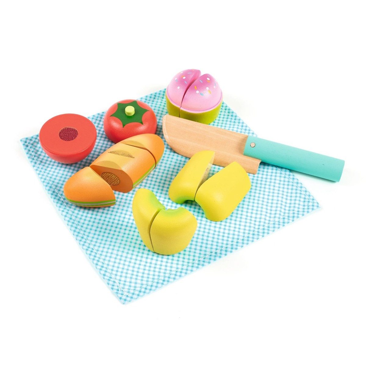 DJECO Spielküche Kinderküche Picknick zum Schneiden Spielset aus Holz – 13 Teile