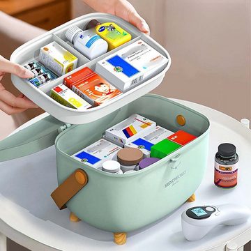 FIDDY Medizinschrank Medizinbox, Erste-Hilfe-Kasten, tragbare Medizintruhe (Kunststoff-Aufbewahrungsbox für Medikamente, oval, doppellagig, Multi-Grid, große Kapazität, medizinischer Box-Organizer, 1-St)
