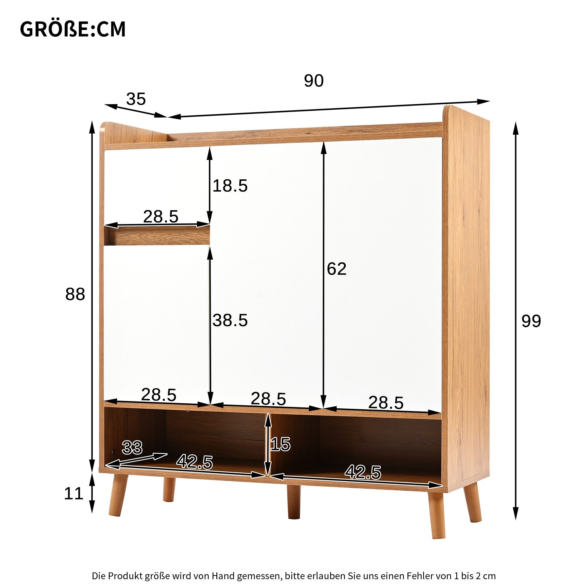 KLAM HOME Schuhschrank Schuhregal Kommode Sideboard mit verstellbaren Einlegeböden 99*35*90cm (für Single-Wohn- und Familiennutzung) mit Massivholzbeinen 1 Schublade Bietet Platz für 12 Paar Schuhe