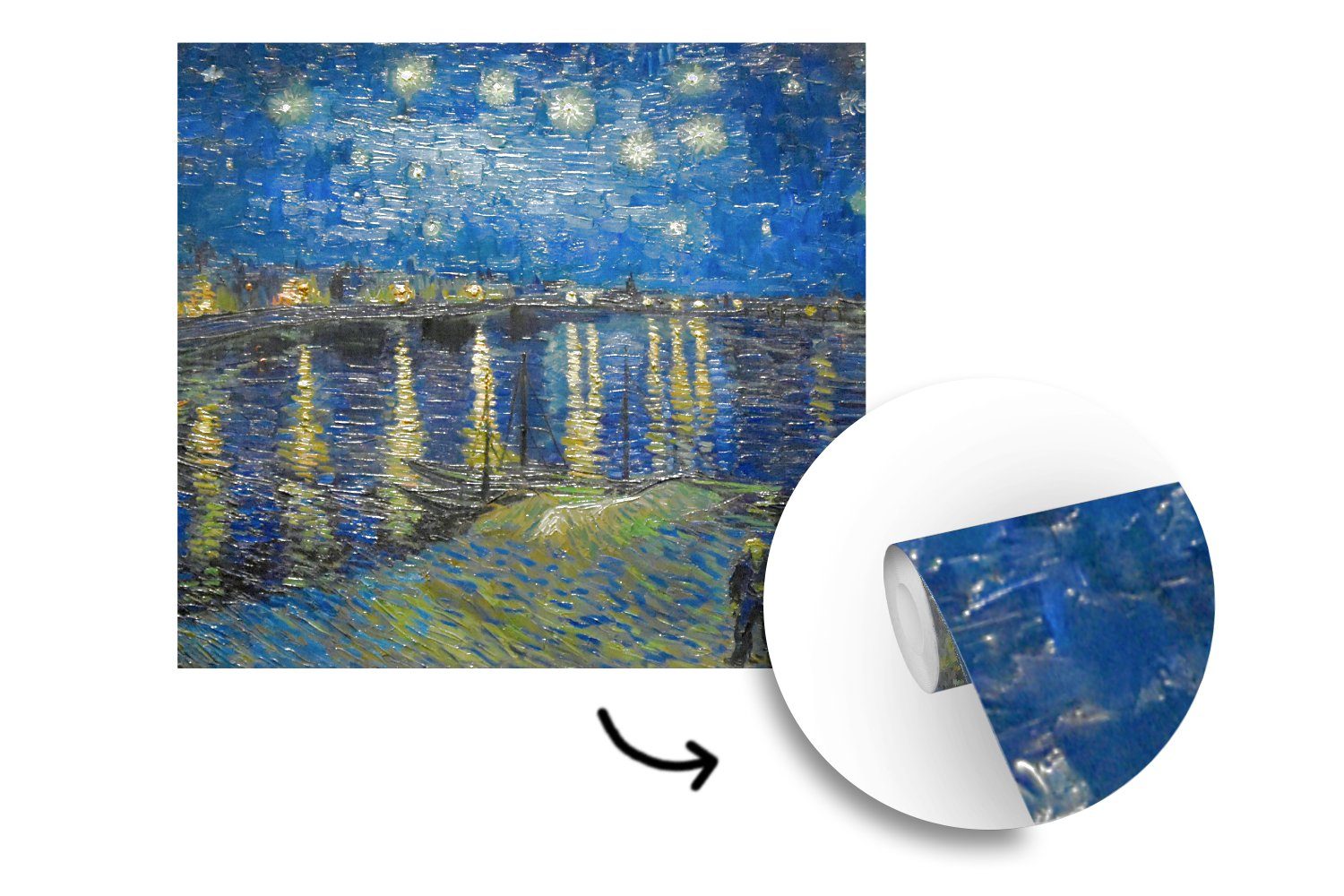 MuchoWow Fototapete oder Tapete Meister, Schlafzimmer, Wandtapete Brücke bedruckt, Matt, St), - Alte Gogh (5 für - Van Wohnzimmer Vinyl