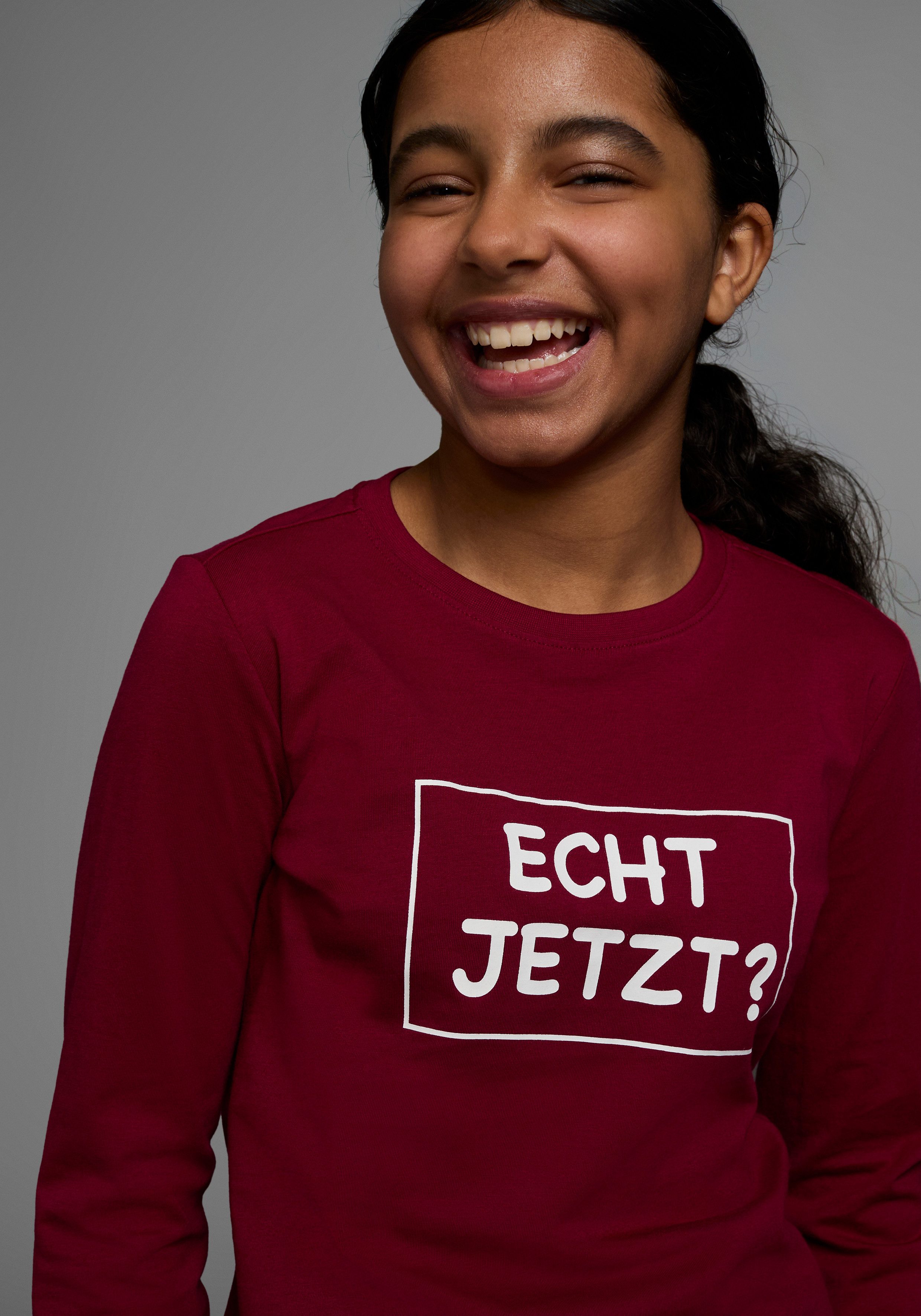 KIDSWORLD Langarmshirt ECHT JETZT? Langarm, Basic-Passform, mit peppigem und dynamischem Aufdruck