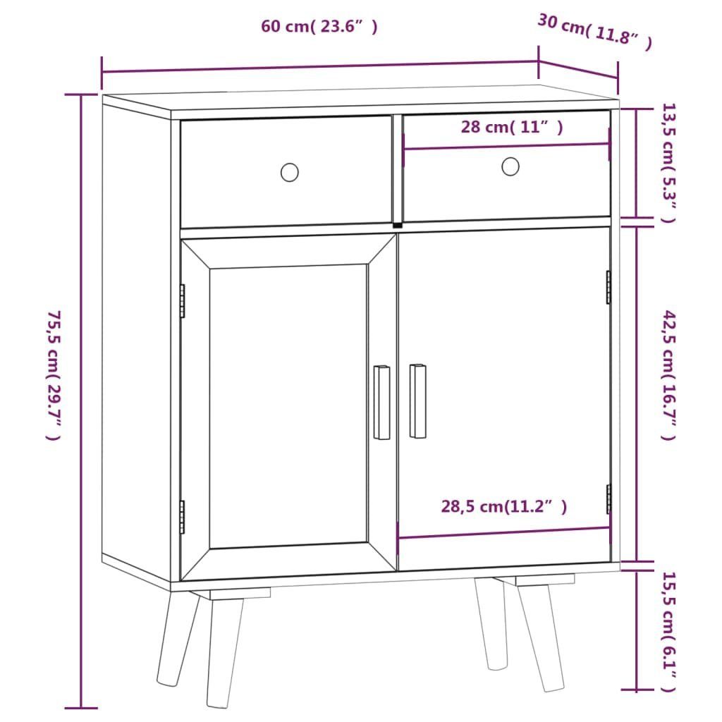 Schubladen cm vidaXL Holzwerkstoff Sideboard (1-St) Fächerschrank Weiß mit 60x30x75,5