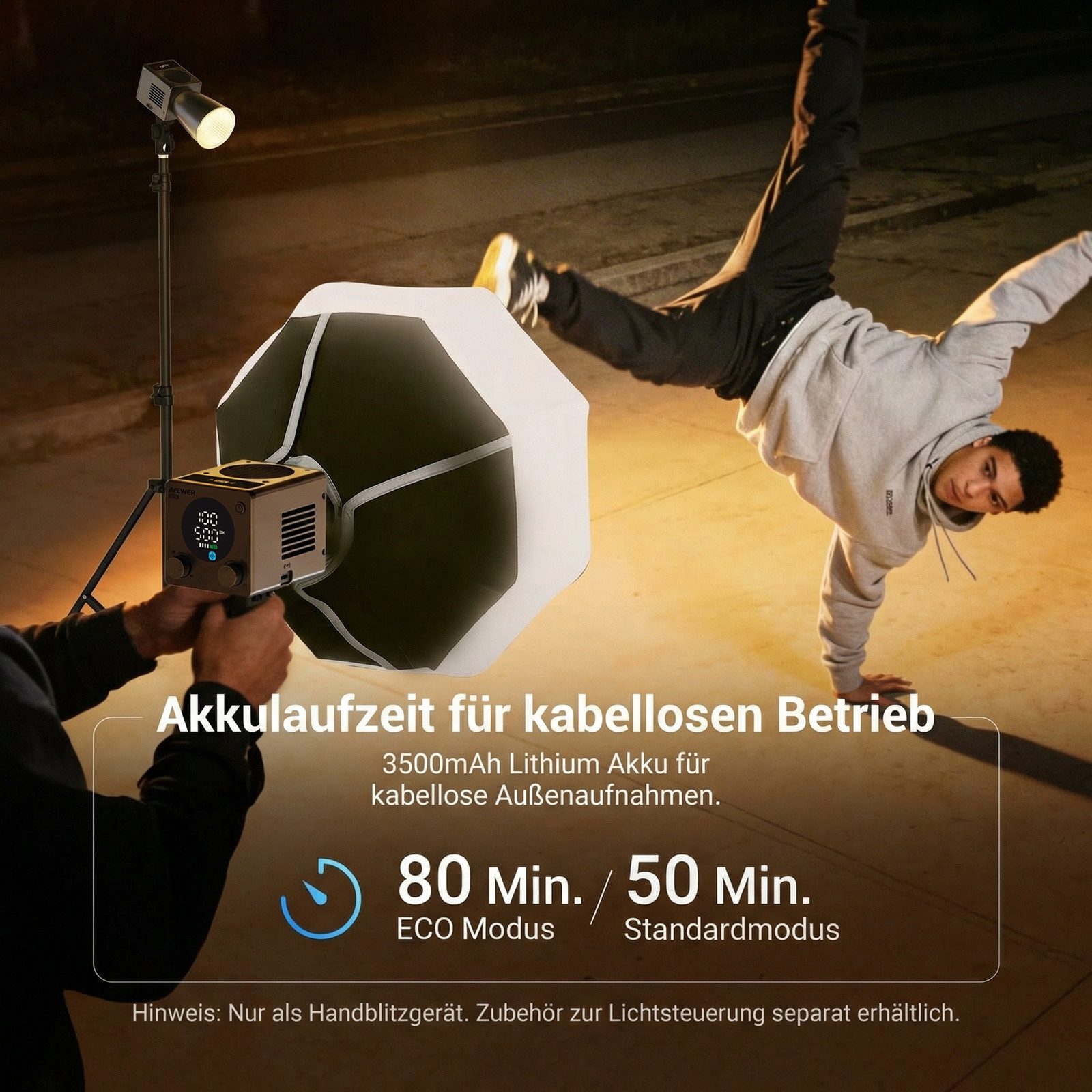 Neewer Videoleuchte HB60B 60W Mini LED Videoleuchte mit 50Wh Akku, 100W PD Schnellladung, APP/2,4G Steuerung, 2700-6500K CRI97+ 12 Szenen COB Studio Dauerlicht