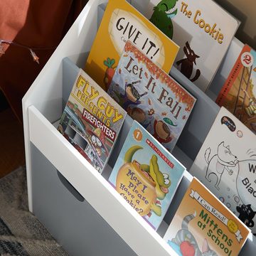 SoBuy Bücherregal KMB17, mit 3 Ablagefächern und einer herausnehmbaren Spielzeugtruh