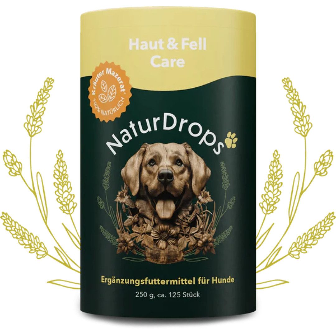 NaturDrops Ergänzungsfutter Haut und Fell Für die Pflege von Haut, Fell und Krallen, Nahrungsergänzungsmittel für: Hunde