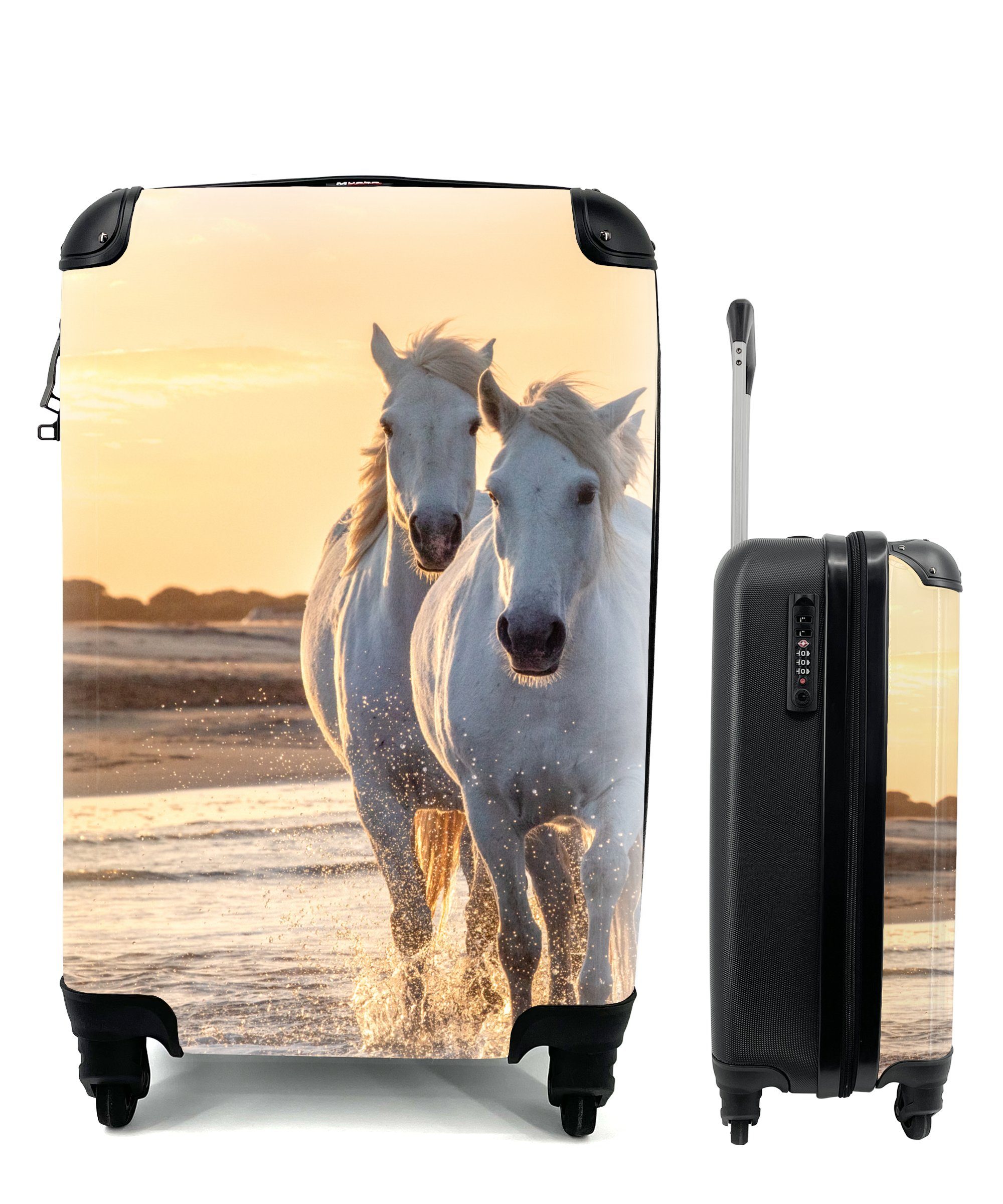 MuchoWow Handgepäckkoffer Pferde - Wasser - Strand - Tiere, 4 Rollen, Reisetasche mit rollen, Handgepäck für Ferien, Trolley, Reisekoffer