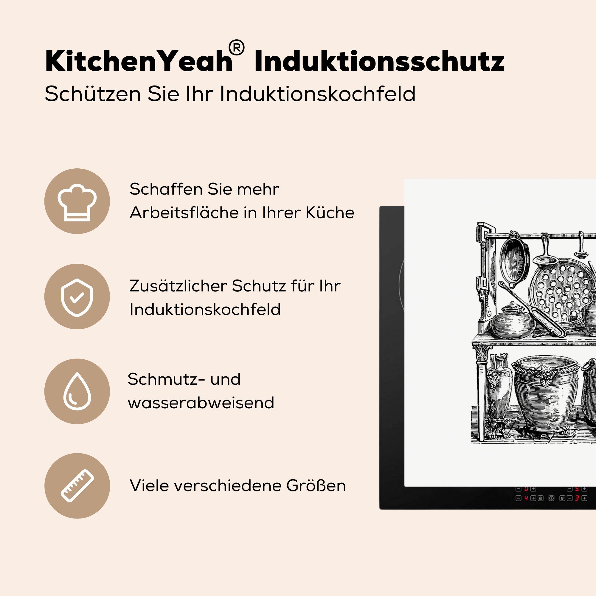 Induktionskochfeld Retro cm, MuchoWow Ceranfeldabdeckung Küchengeräte tlg), - (1 küche, Küche, 81x52 die Vinyl, für - Schutz Herdblende-/Abdeckplatte