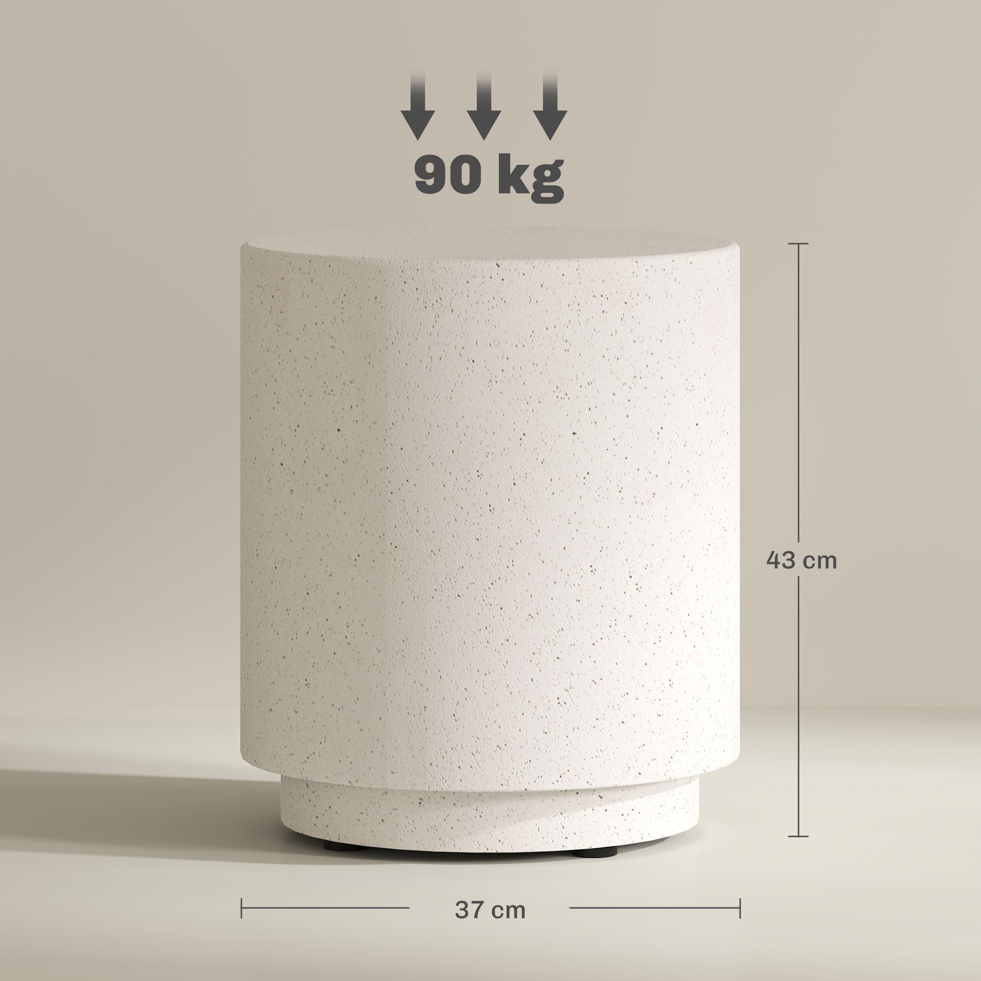 HOMCOM Beistelltisch Rund Nachttisch mit Beton-Optik, Couchtisch mit Fußstützen (Wasserdicht, 1-St., Anorganisches Erzpulver), Cremeweiß 37 x 37 x 43 cm – Bild 3 von 5