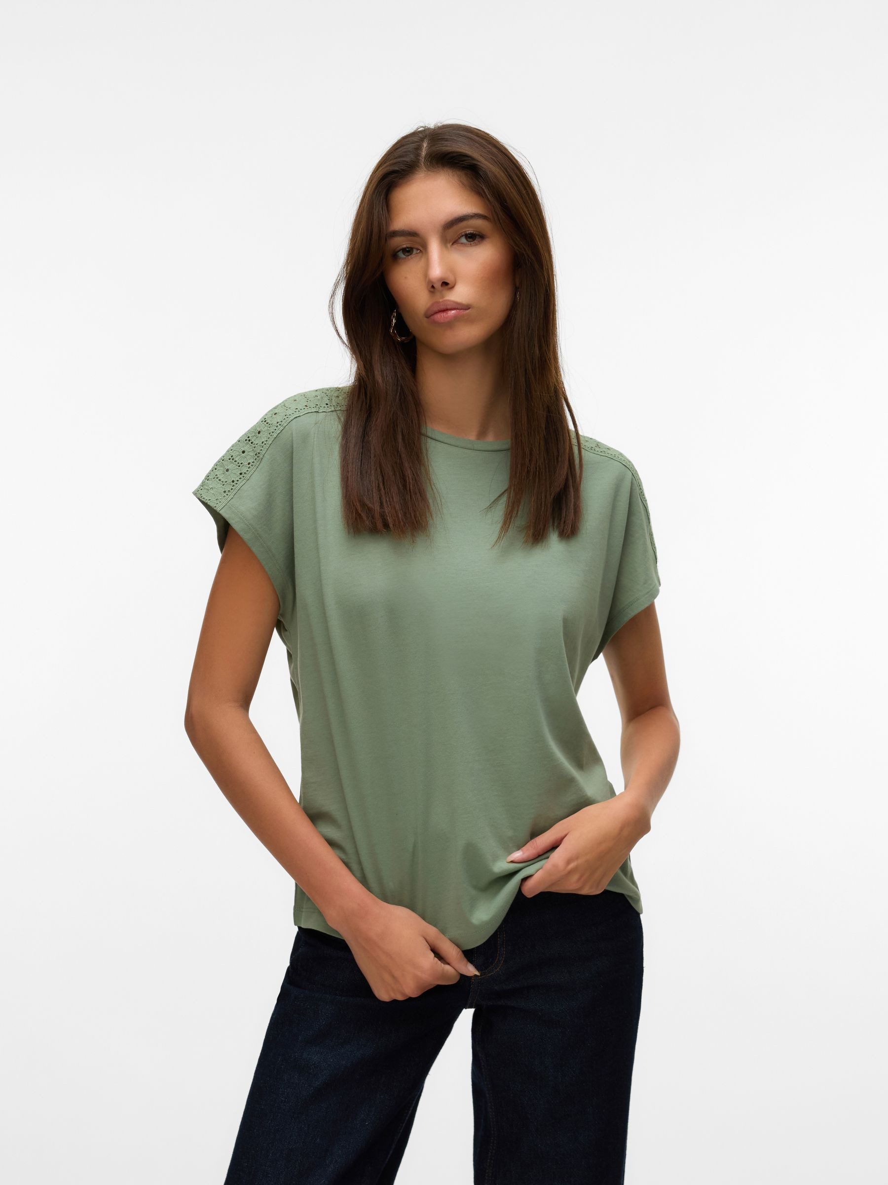 Vero Moda T-Shirt Klassische Basic Oberteile (1-tlg) VMEMMY SS LACE TAPE TO günstig online kaufen