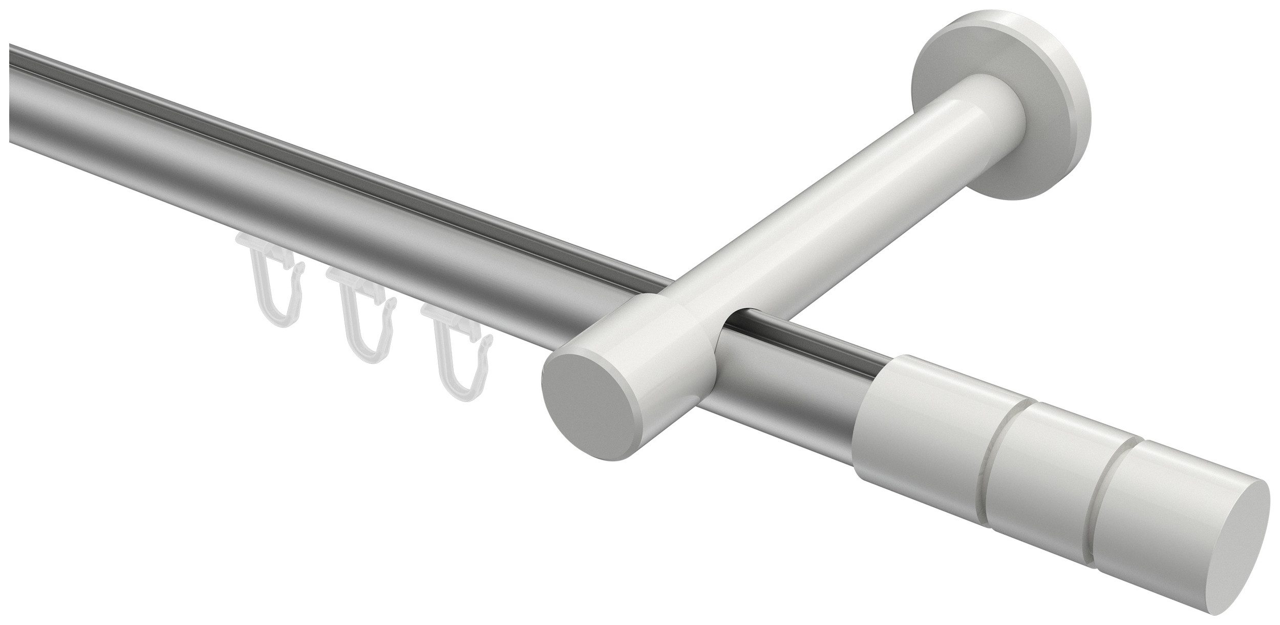 INTERDECO Innenlaufschiene Prestige Elanto, Ø 20 mm, 1-läufig, Fixmaß, kürzbar, Wandmontage, Aluminium, Silbergrau / Weiß / Bicolor