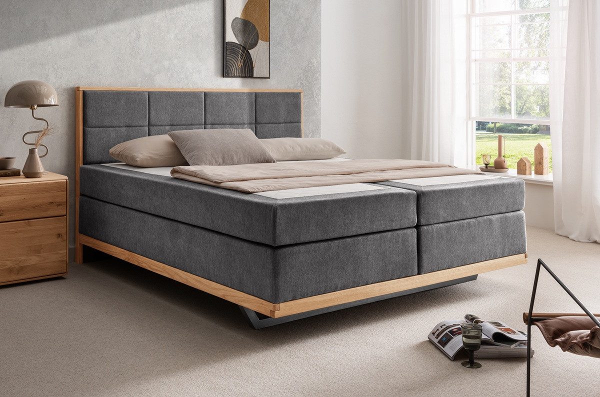 Main Möbel Boxspringbett Boxspringbett 'David' 180x200cm Eiche Stoff anthrazit