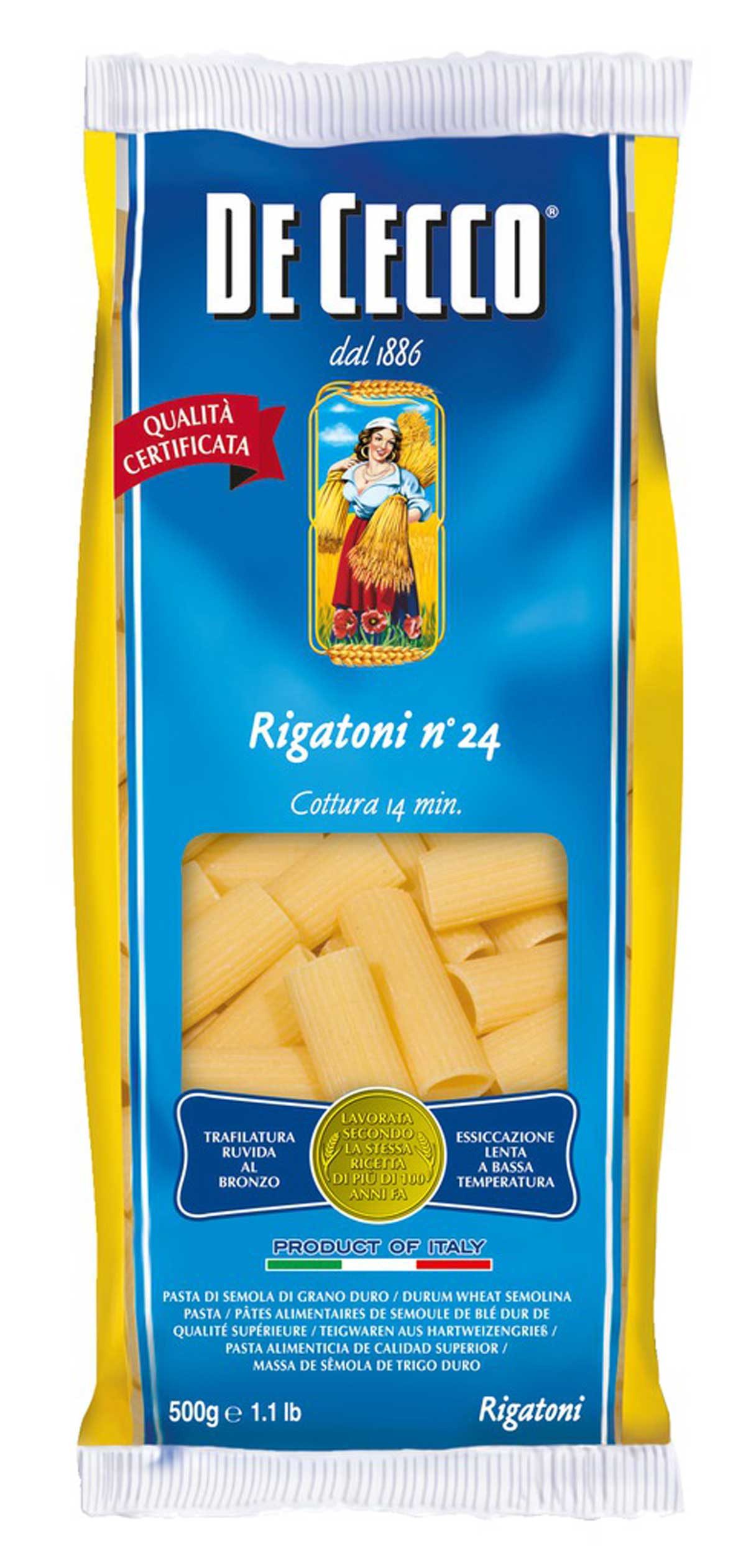 DE CECCO Nudeln, De Cecco Rigatoni Nr. 24 Nudeln aus Hartweizengrieß 500g 6er Pack