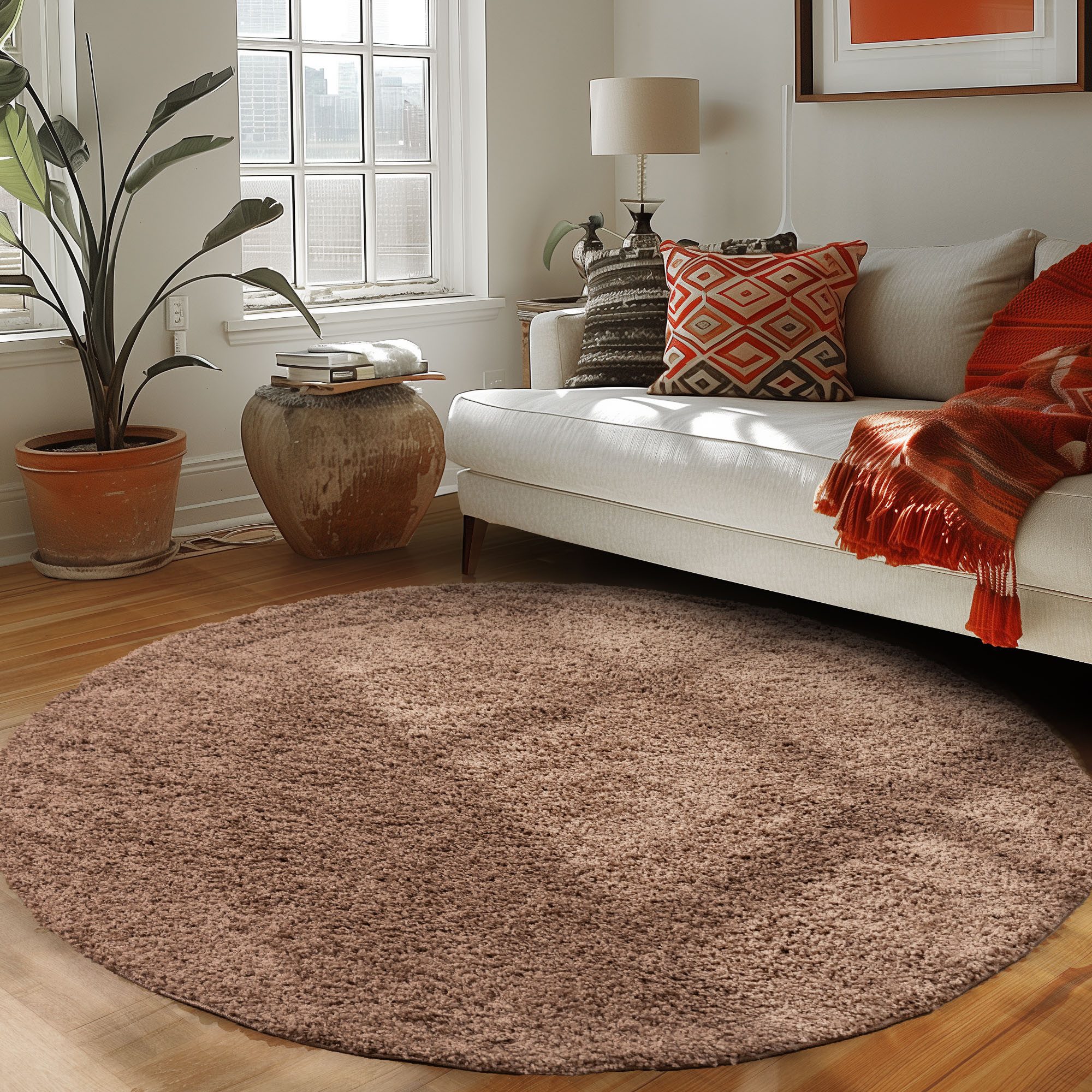 Carpettex Hochflor-Teppich Unicolor - Einfarbig, Rund, Höhe: 30 mm, Einfarbig Shaggy Teppich Wohnzimmer Langflor versch. farben und größen