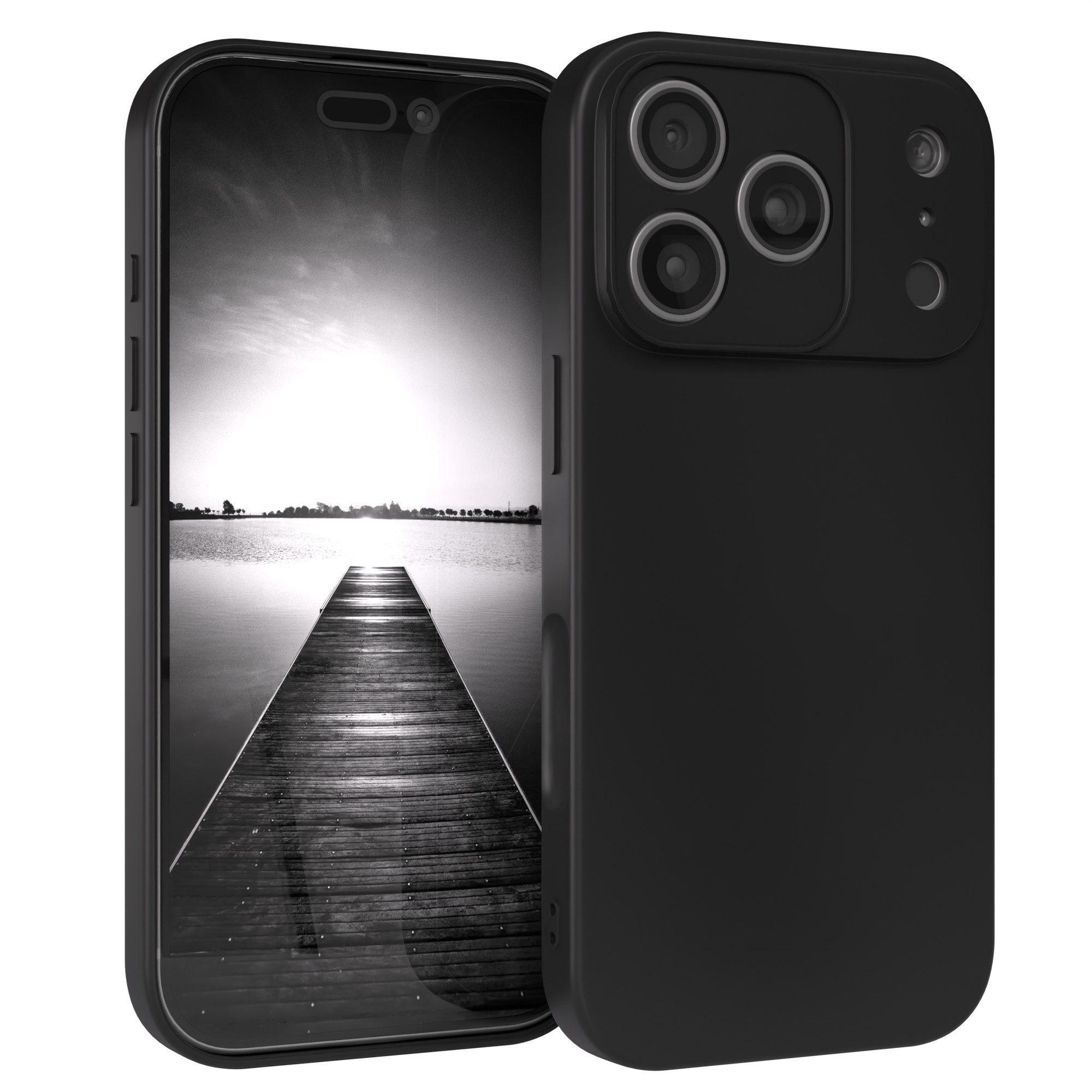 EAZY CASE Handyhülle für Apple iPhone 17 Pro Hülle Silikon 6,3 Zoll, Silikon Schutzhülle mit Kameraschutz kratzfest Back Cover Etui Schwarz