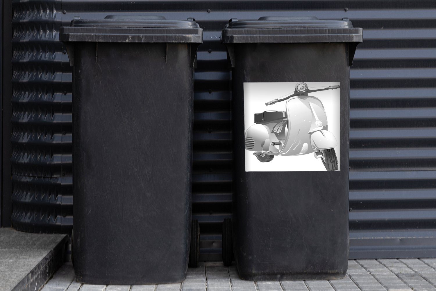 weiß und Eine MuchoWow (1 St), Rollers eines Container, Mülleimer-aufkleber, Illustration Sticker, Abfalbehälter grauen - Mülltonne, Wandsticker schwarz